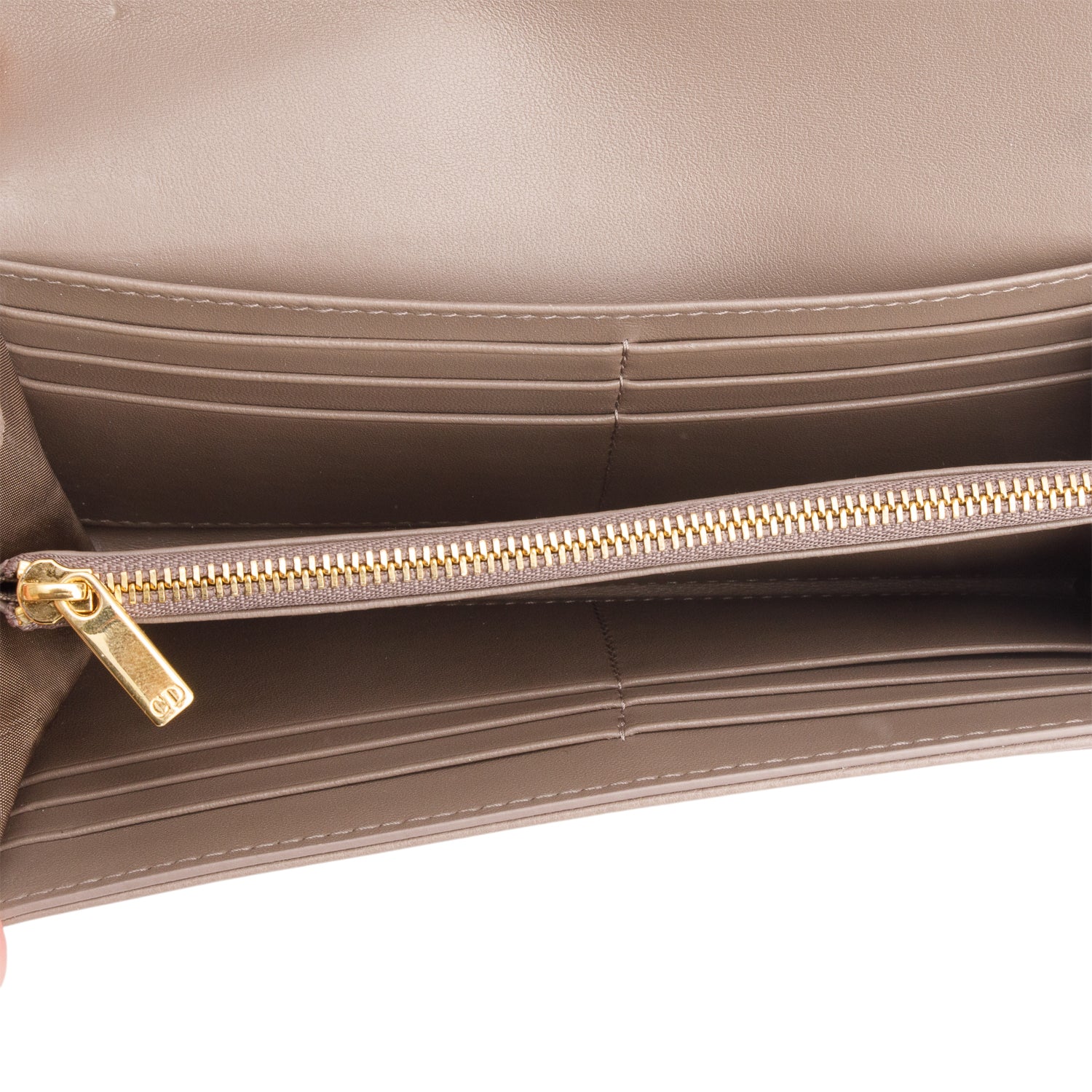 Christian Dior 2021 Taupe Lambskin Cannage Caro Orchid Long Wallet