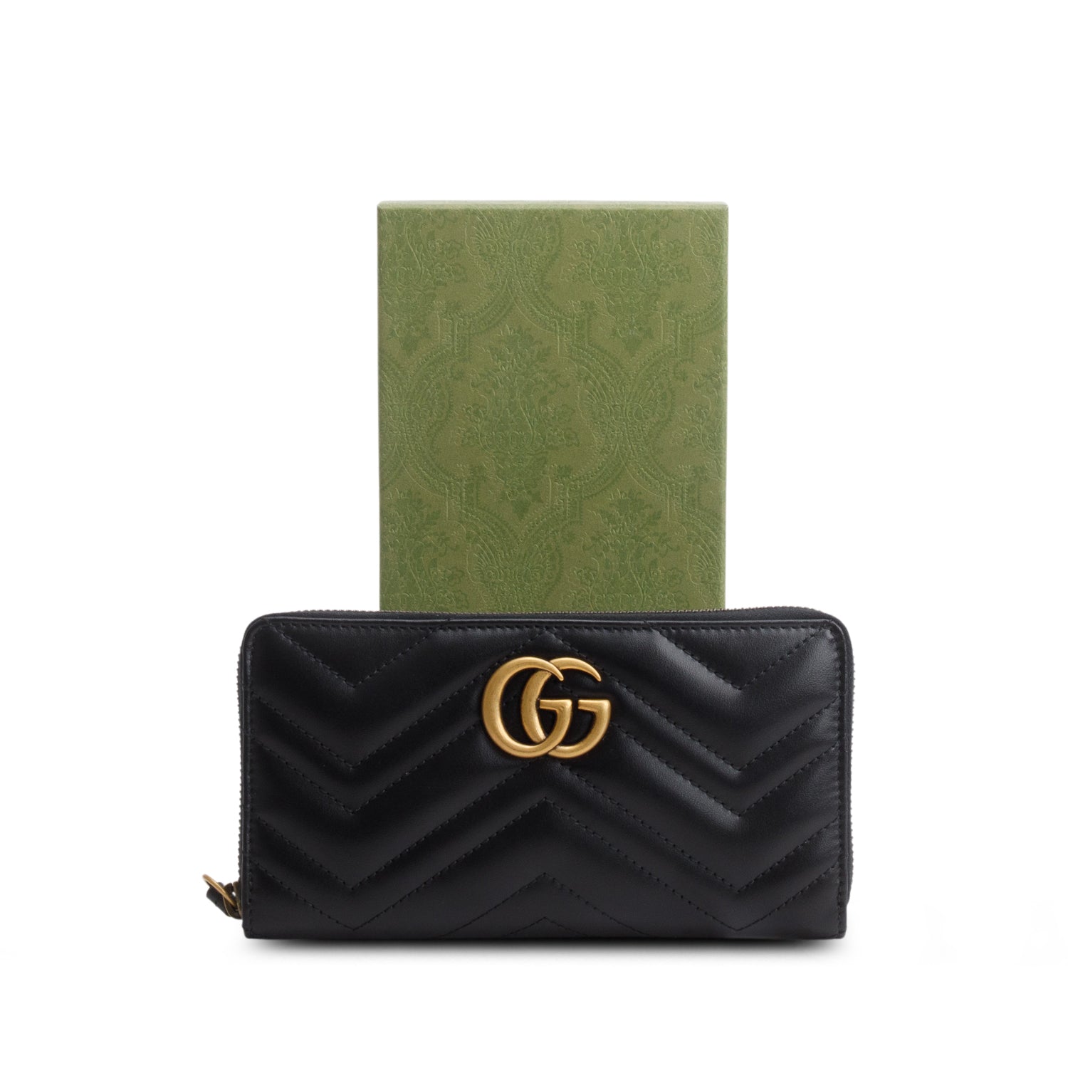 Gucci Black GG Marmont Matelasse Leather Zip Around Wallet w/ Box