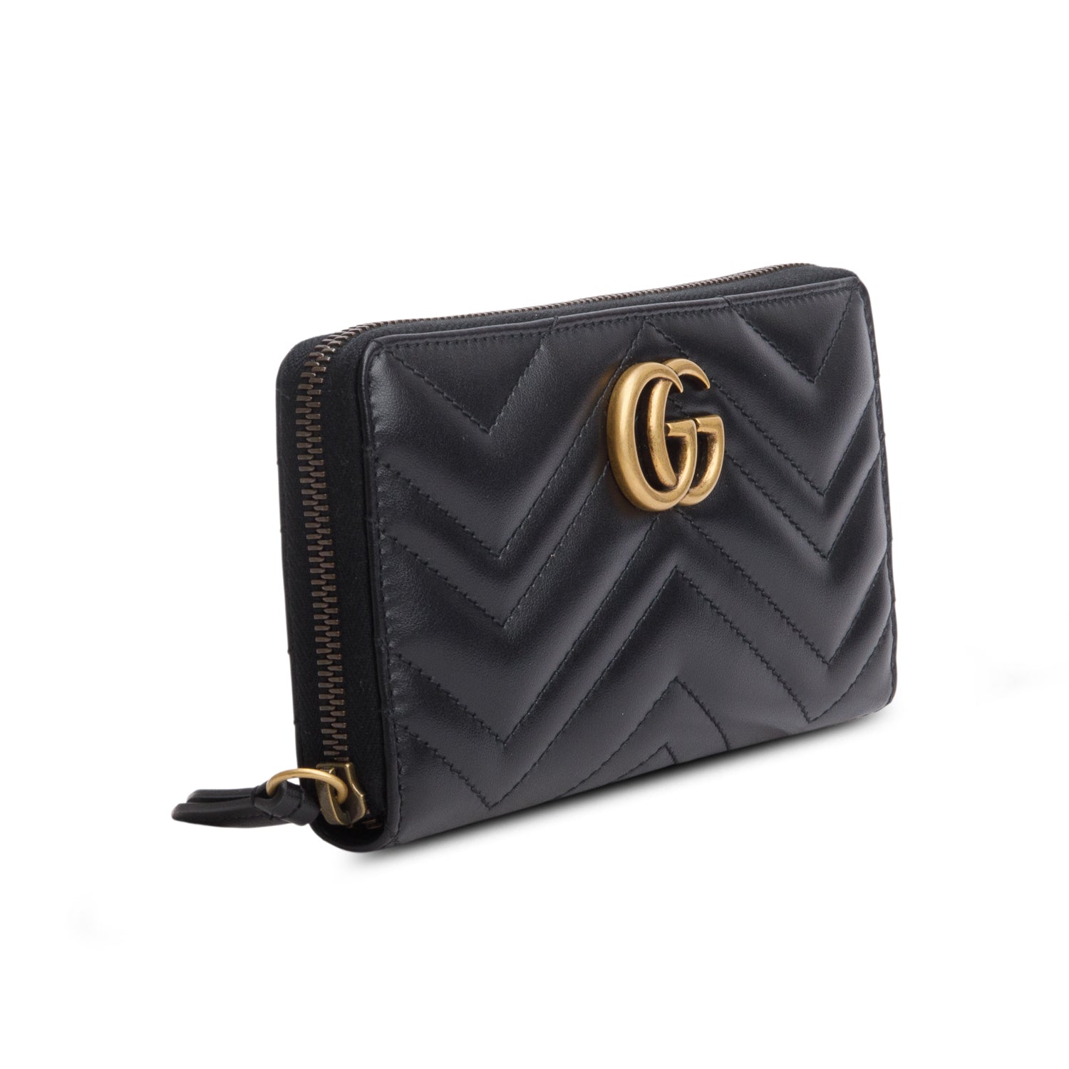 Gucci Black GG Marmont Matelasse Leather Zip Around Wallet w/ Box