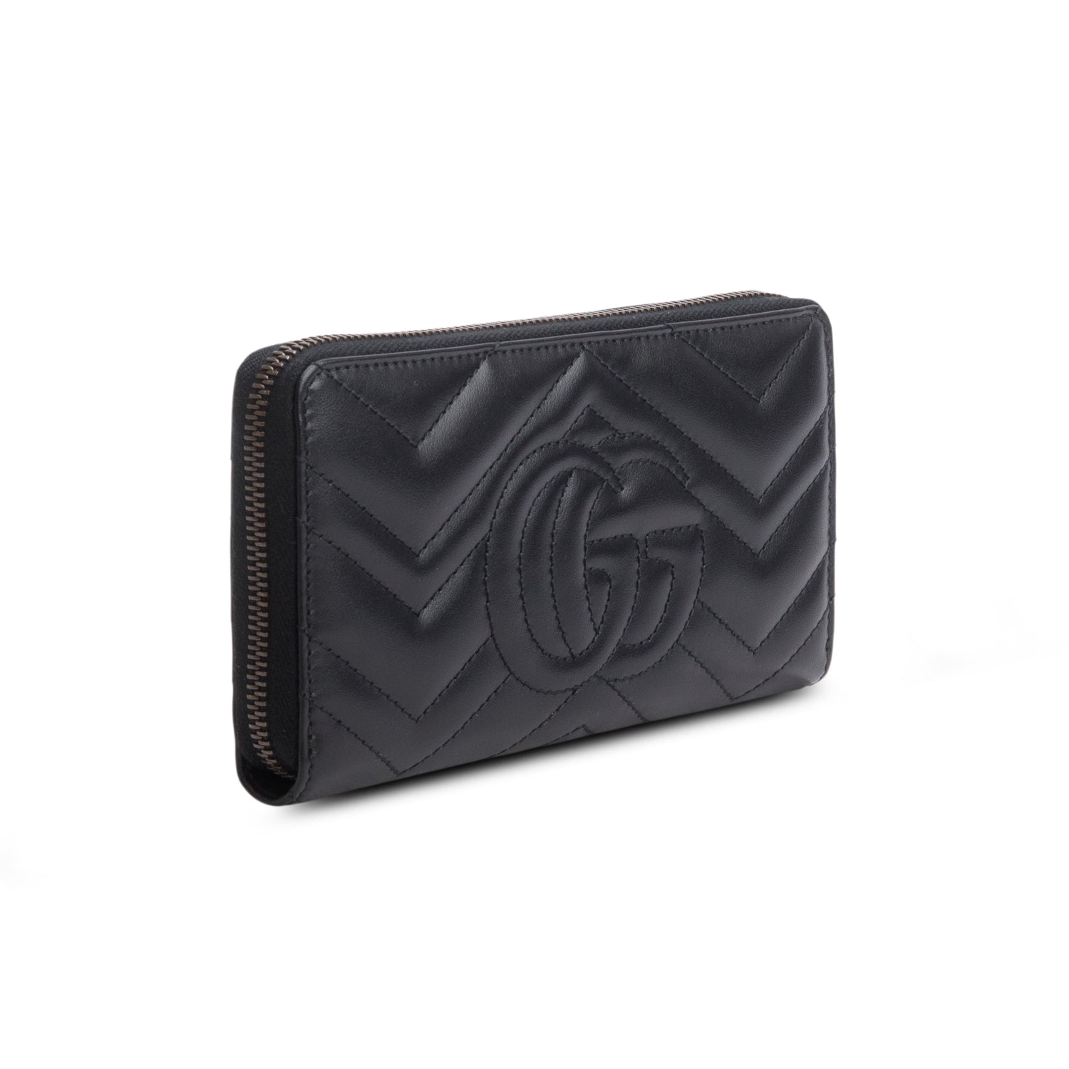 Gucci Black GG Marmont Matelasse Leather Zip Around Wallet w/ Box