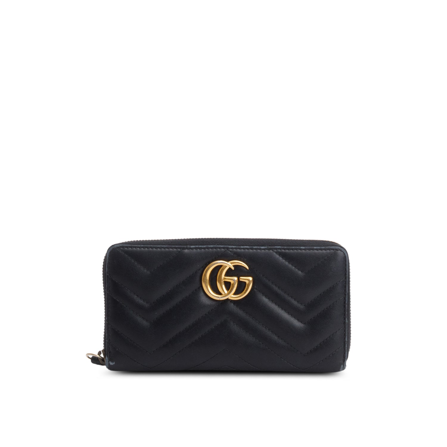 Gucci Black GG Marmont Matelasse Leather Zip Around Wallet