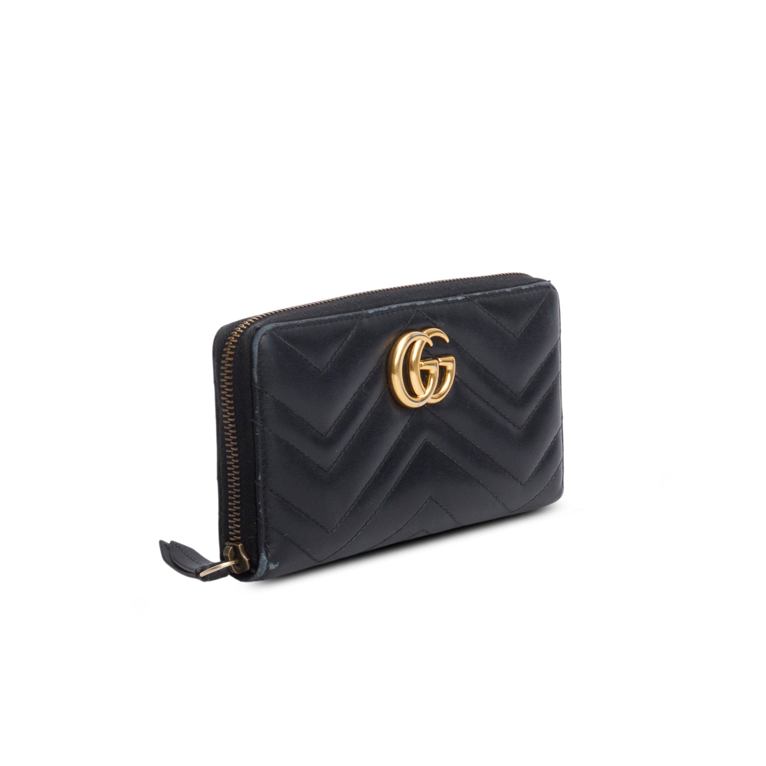 Gucci Black GG Marmont Matelasse Leather Zip Around Wallet