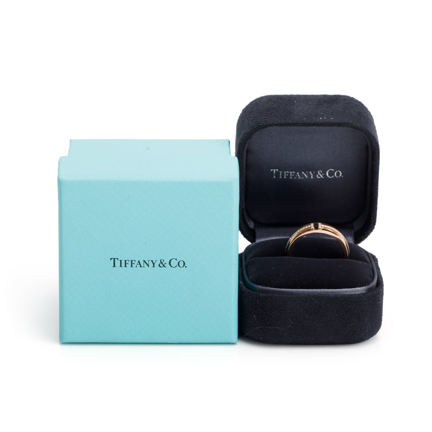 Tiffany & Co. 18k Rose Gold Diamond T 5.5 MM Wide Ring, Size 8 w/ Box & Receipt