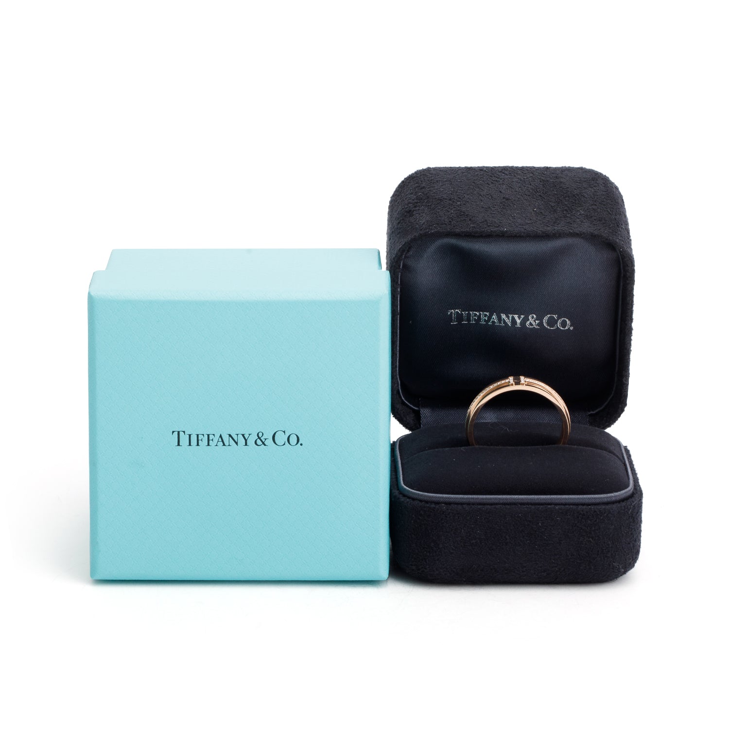 Tiffany & Co. 18k Rose Gold Diamond T 5.5 MM Wide Ring, Size 12 w/ Box & Receipt