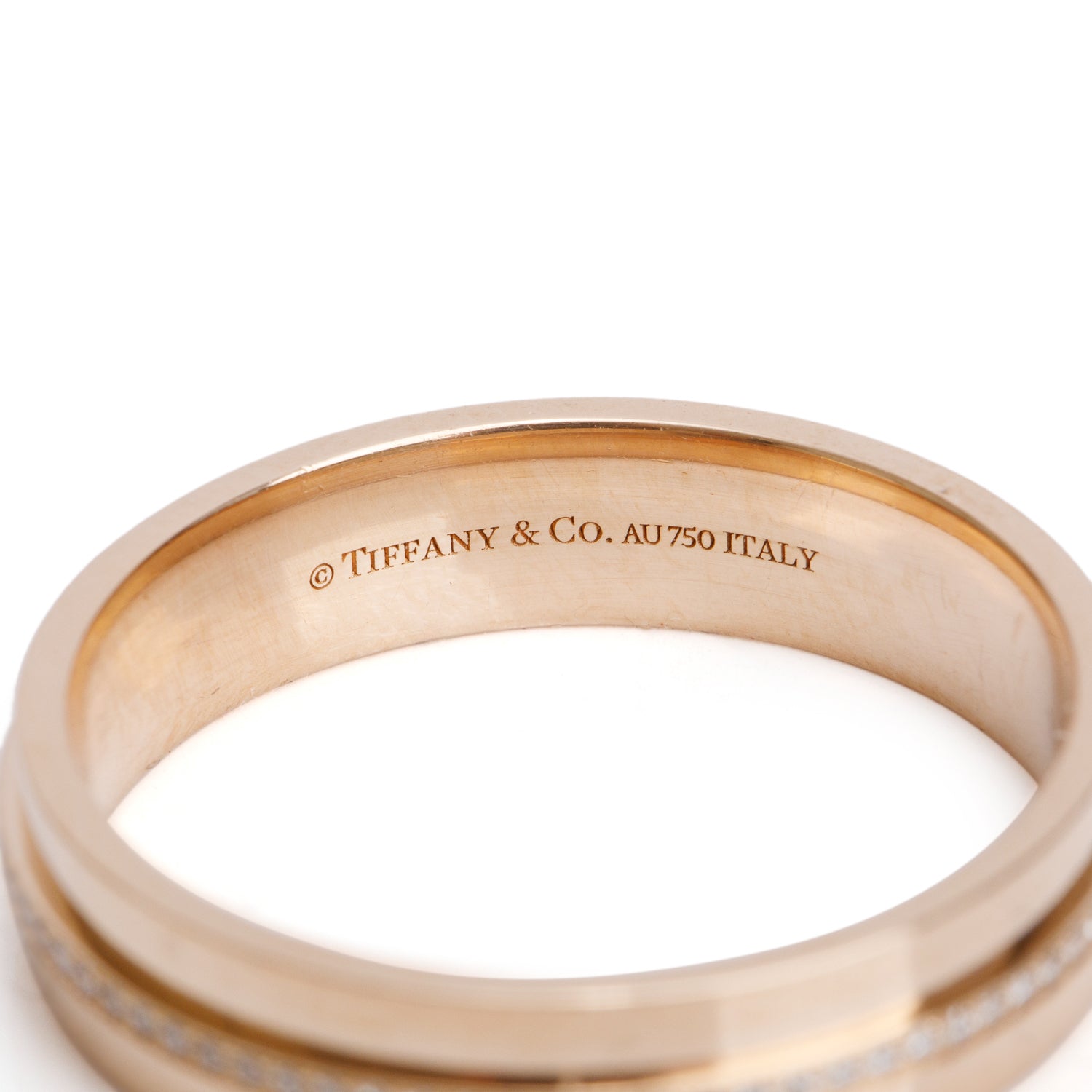 Tiffany & Co. 18k Rose Gold Diamond T 5.5 MM Wide Ring, Size 12 w/ Box & Receipt