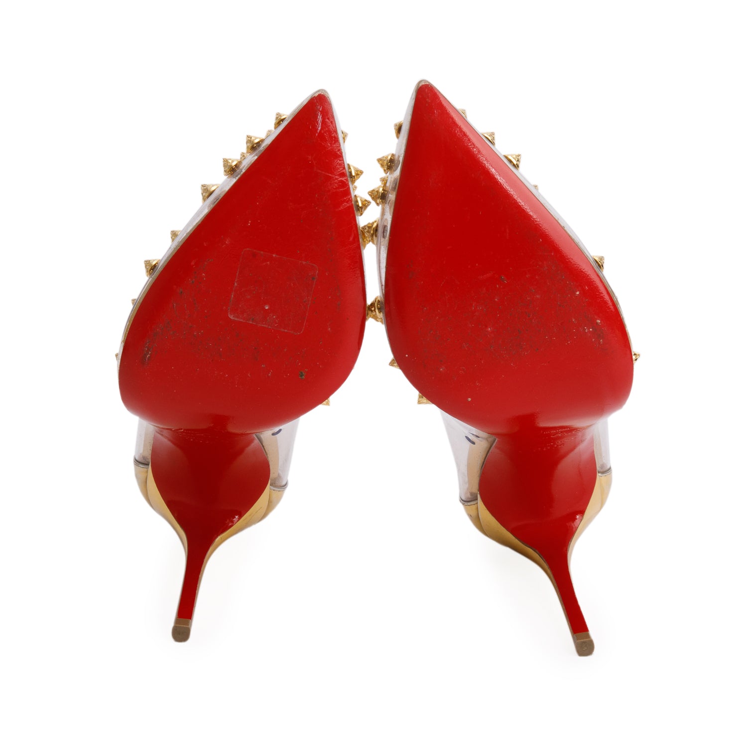 Christian Louboutin PVC Gold Collaclou Spiked 100 Pumps, Women's Size 35.5