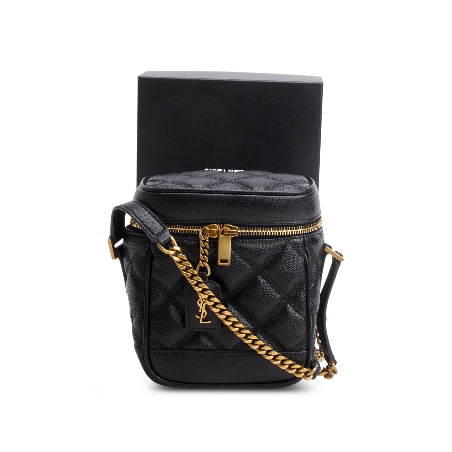 Saint Laurent 2022 Black Grain de Poudre Quilted 80's Vanity Bag w/ Box