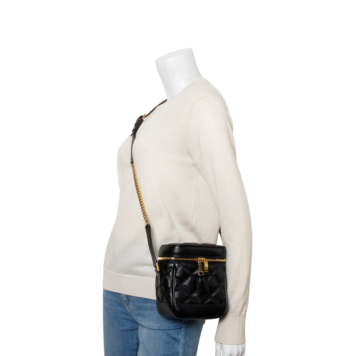Saint Laurent 2022 Black Grain de Poudre Quilted 80's Vanity Bag w/ Box