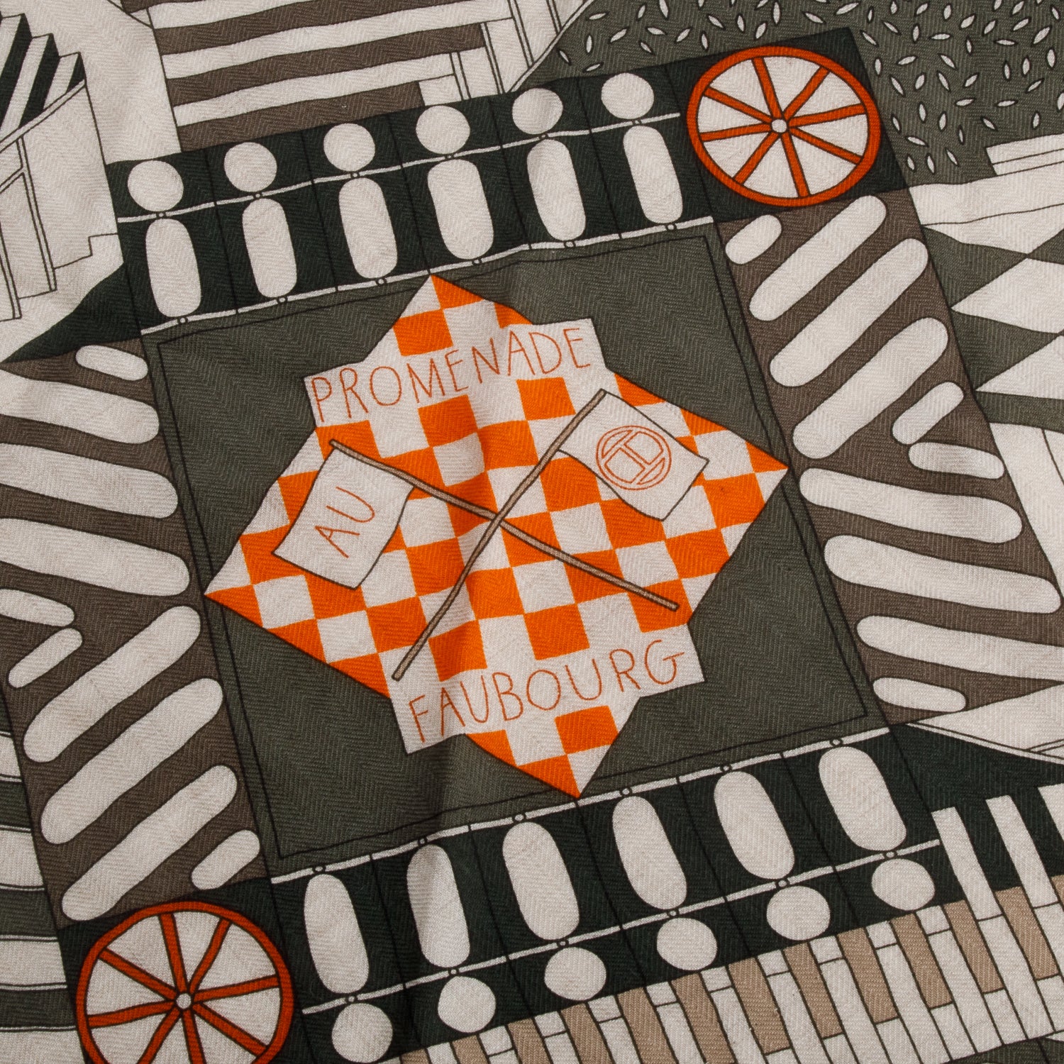 Hermes Multicolor Cashmere Silk 'Promenade Au Faubourg' Losange Scarf