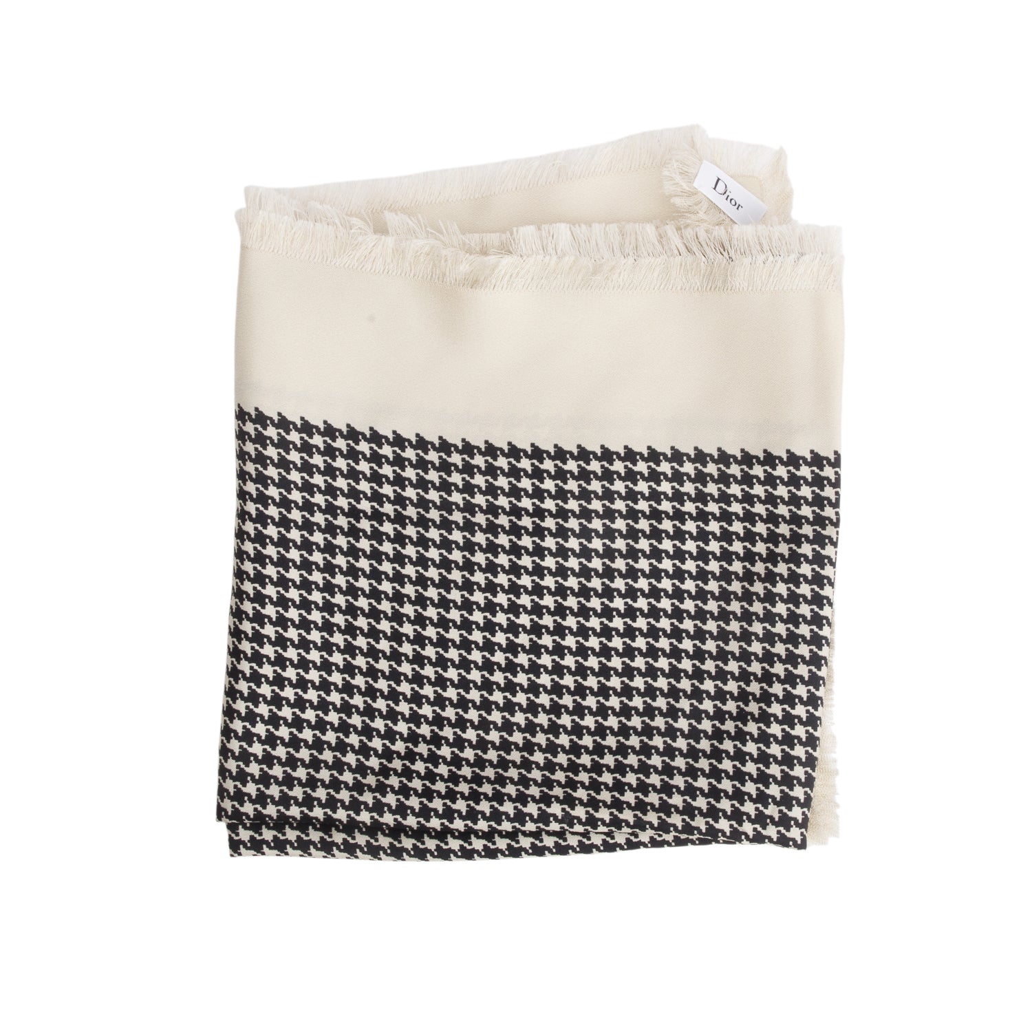 Christian Dior Cream Black Silk Houndstooth Scarf 90
