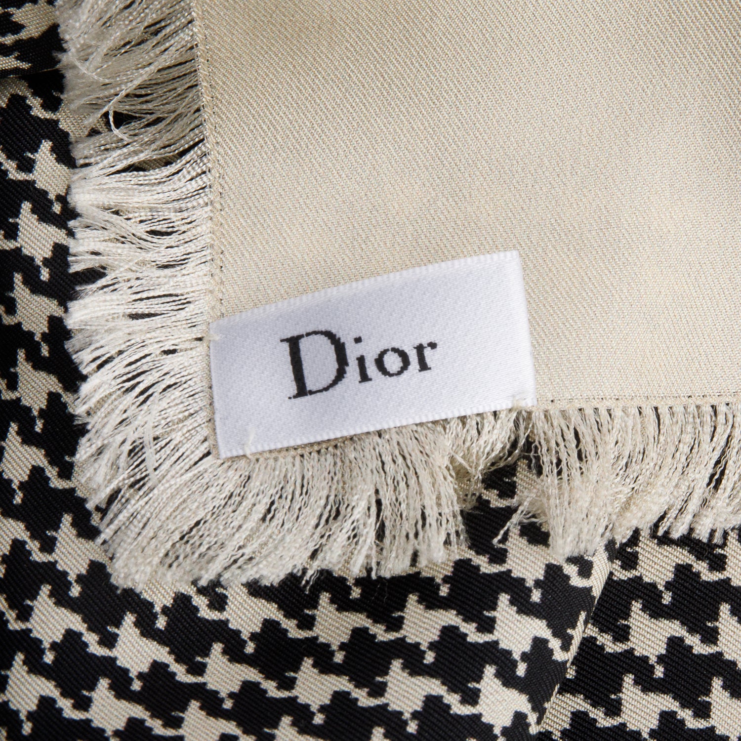 Christian Dior Cream Black Silk Houndstooth Scarf 90