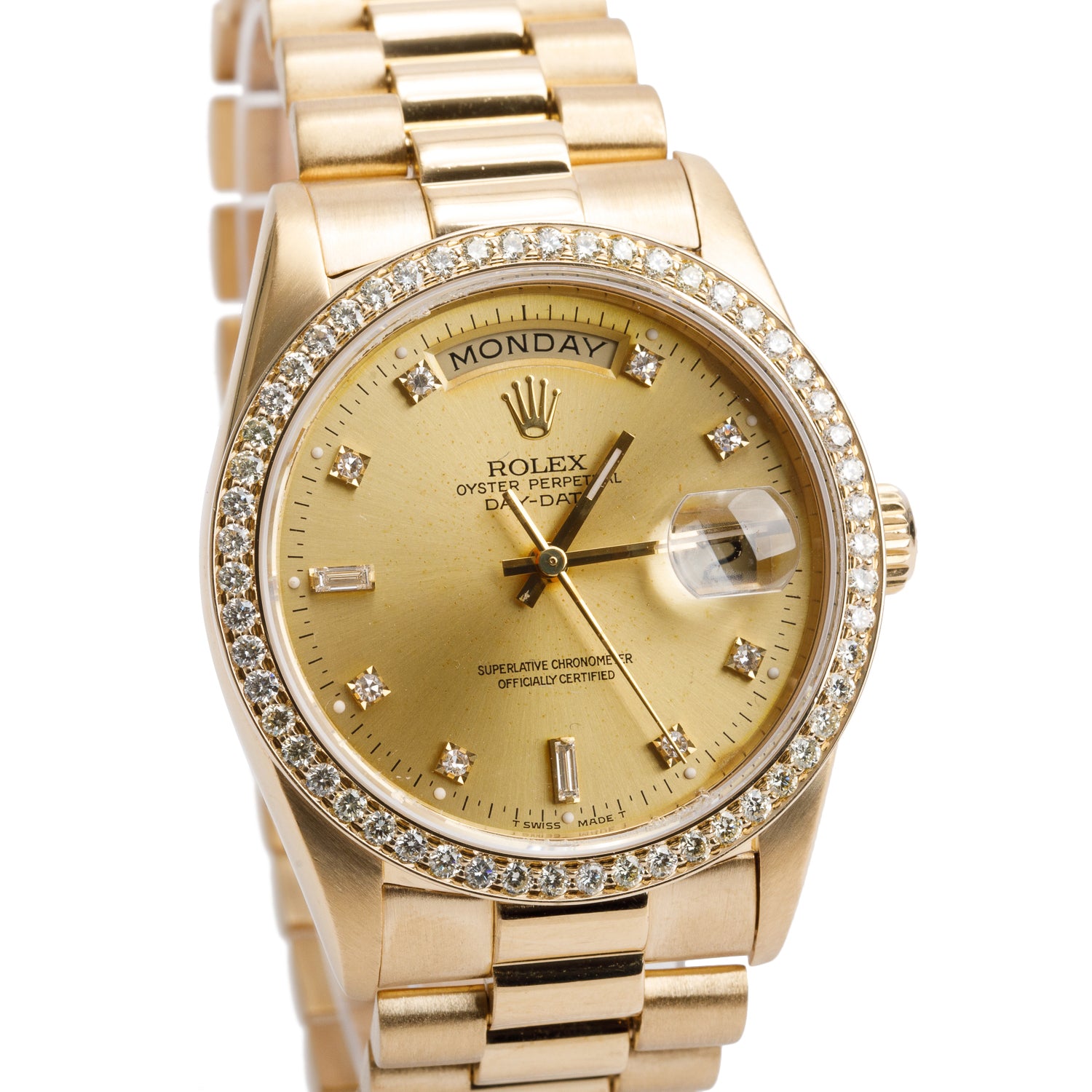 Rolex 18k Yellow Gold Diamond Bezel Day Date 36 MM President Watch Gold Diamond Dial 18238 w/ Box