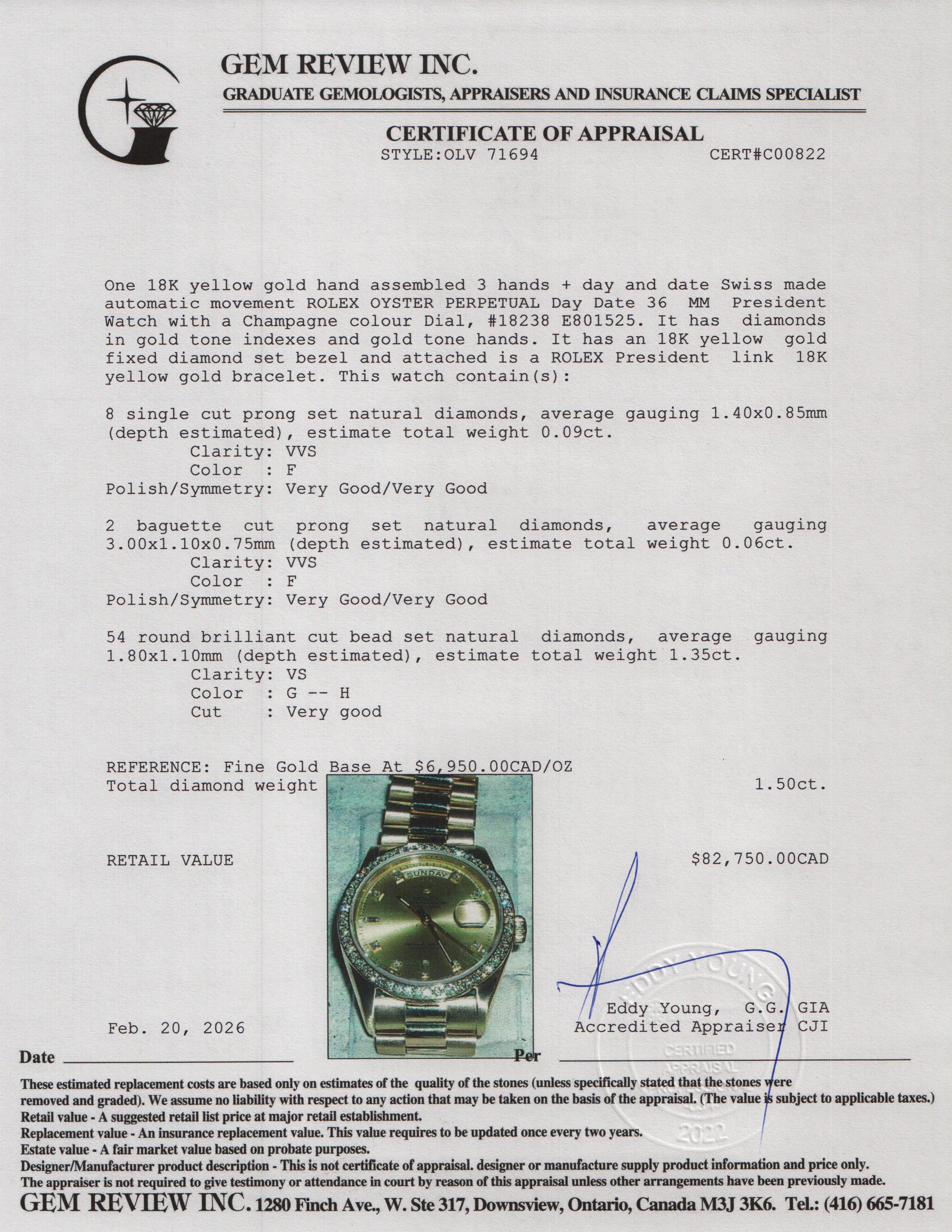 Rolex 18k Yellow Gold Diamond Bezel Day Date 36 MM President Watch Gold Diamond Dial 18238 w/ Box