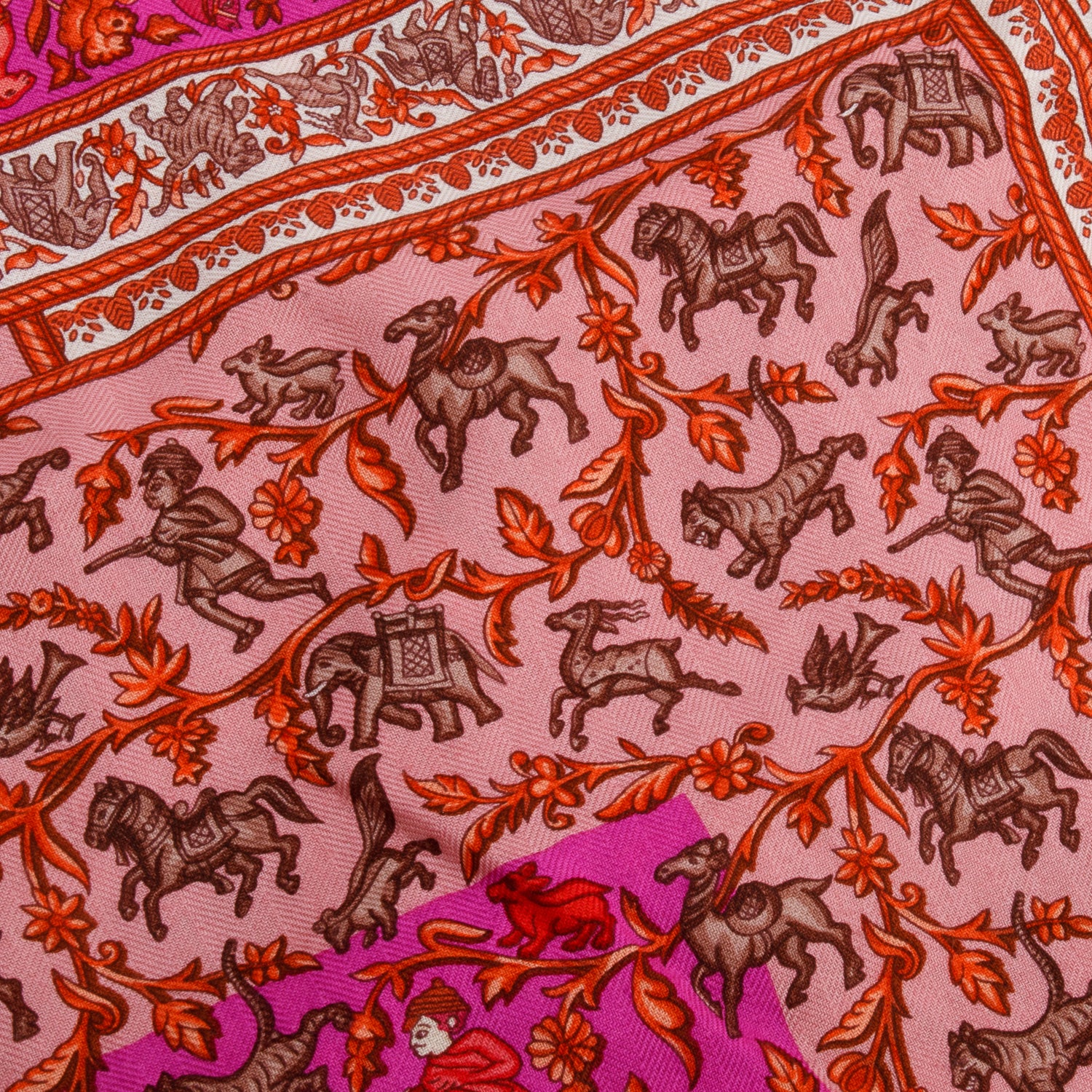 Hermes Multicolor Cashmere Silk 'Chasse en Indie' Scarf 90
