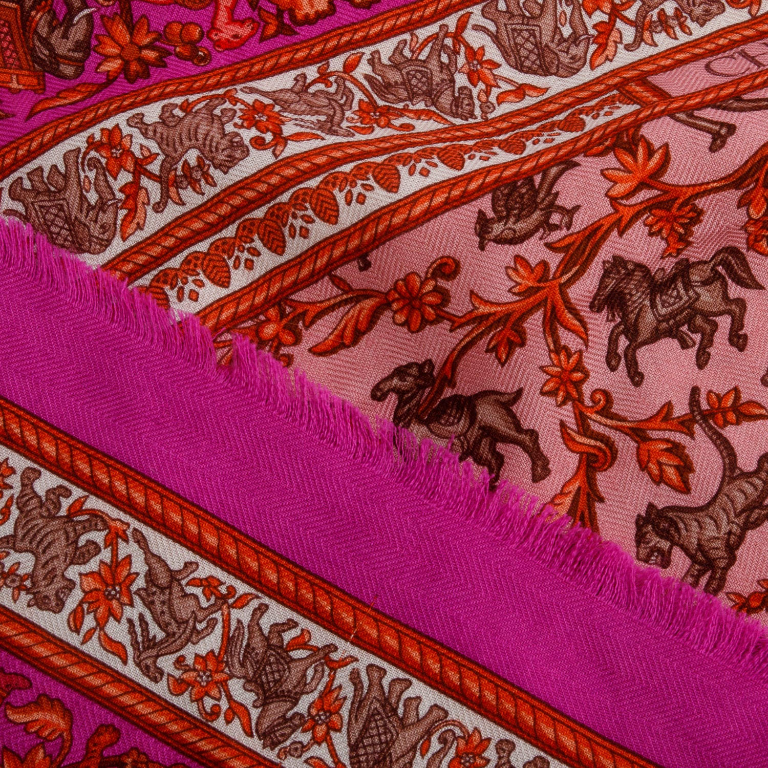 Hermes Multicolor Cashmere Silk 'Chasse en Indie' Scarf 90