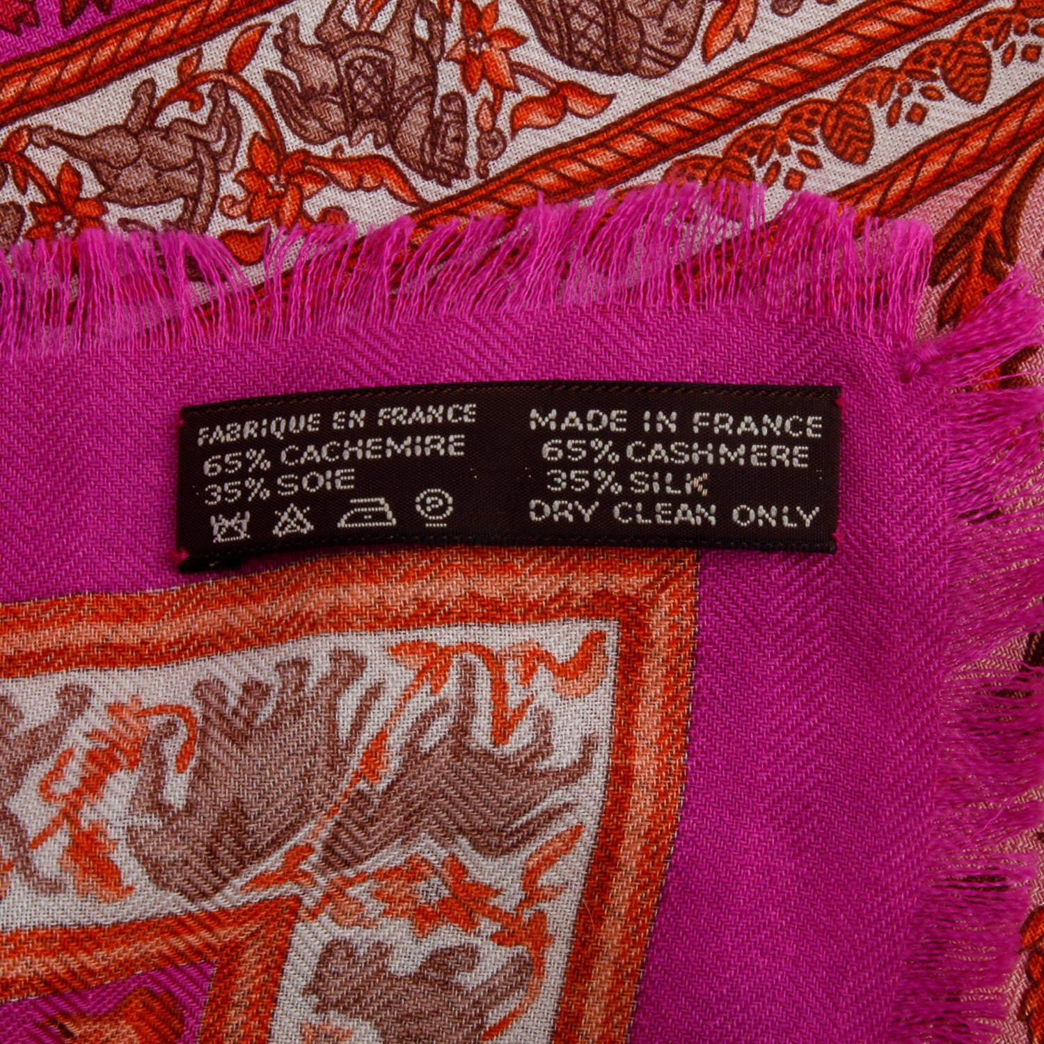 Hermes Multicolor Cashmere Silk 'Chasse en Indie' Scarf 90