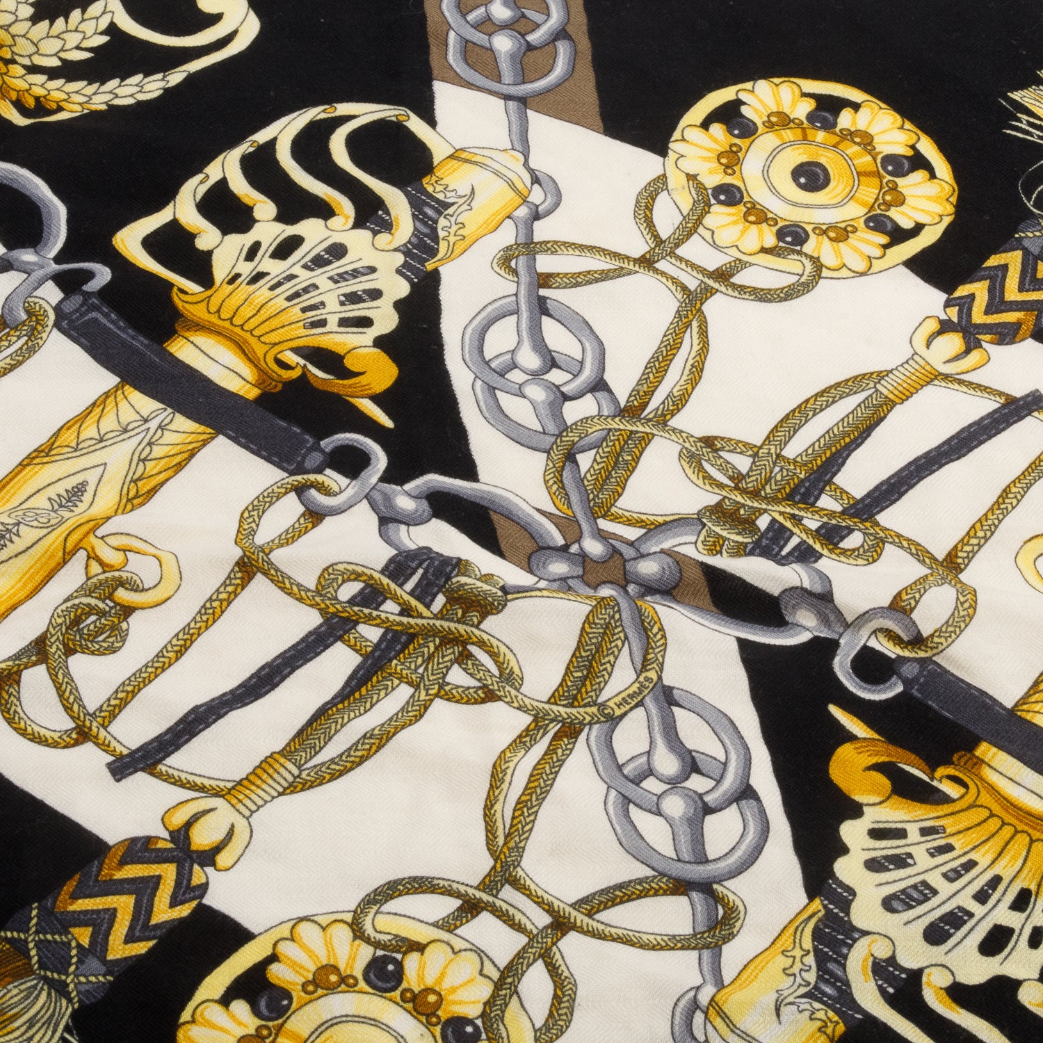 Hermes Black/Yellow Cashmere SIlk 'Cliquetis' Scarf