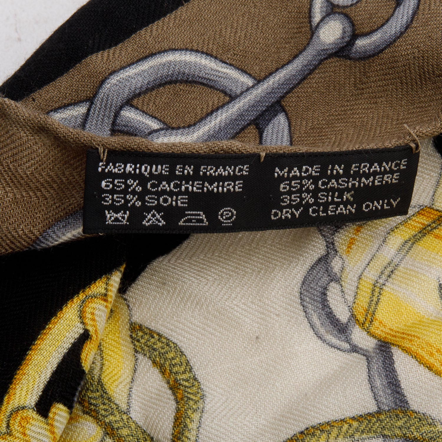 Hermes Black/Yellow Cashmere SIlk 'Cliquetis' Scarf