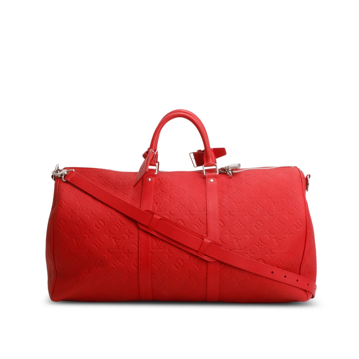 Louis Vuitton Red Monogram Taurillon Embossed Leather Keepall Bandouliere 50