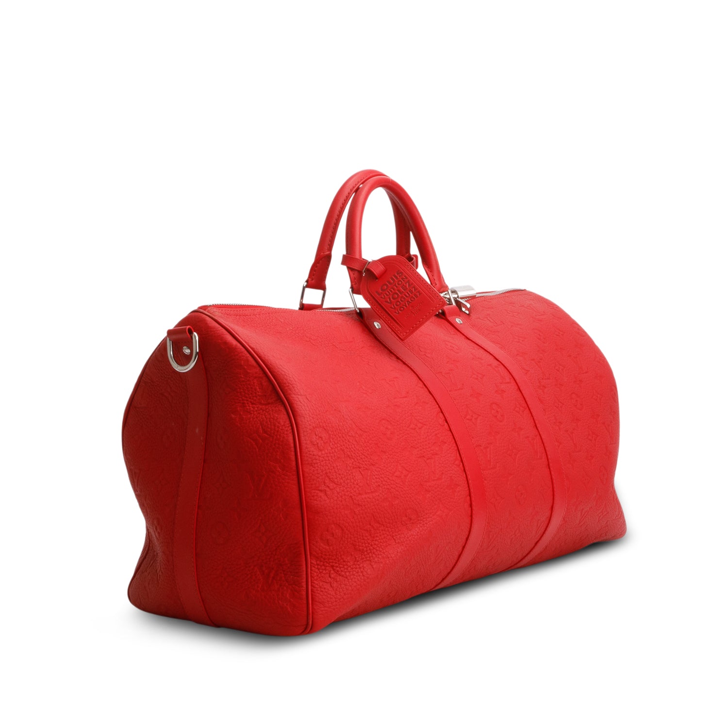 Louis Vuitton Red Monogram Taurillon Embossed Leather Keepall Bandouliere 50