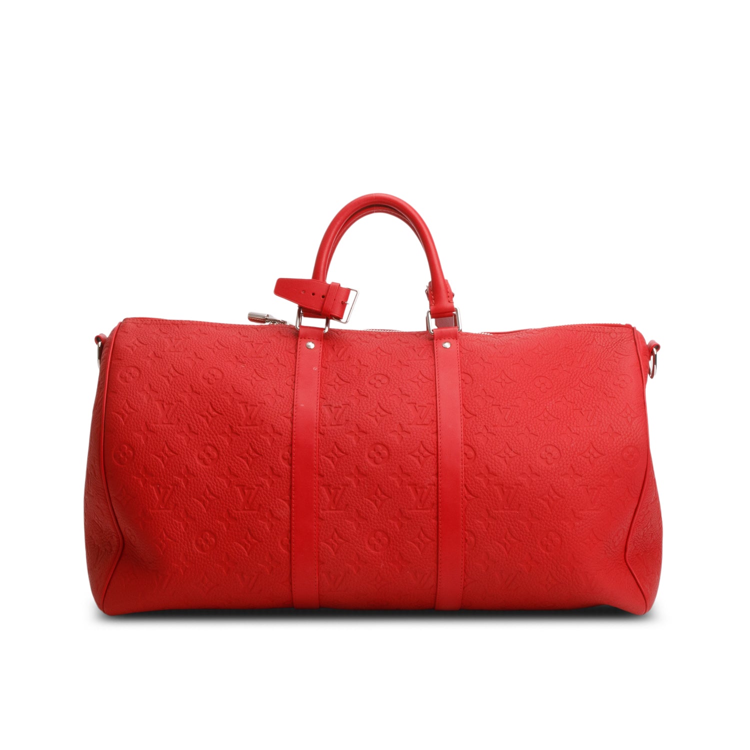 Louis Vuitton Red Monogram Taurillon Embossed Leather Keepall Bandouliere 50