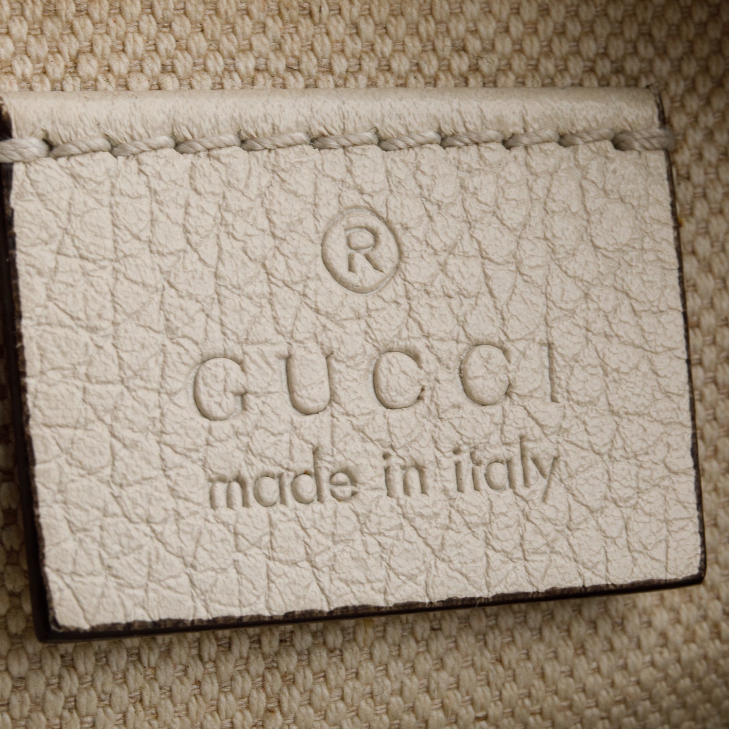 Gucci Cream Calfskin Leather Logo Print Small Belt Bag
