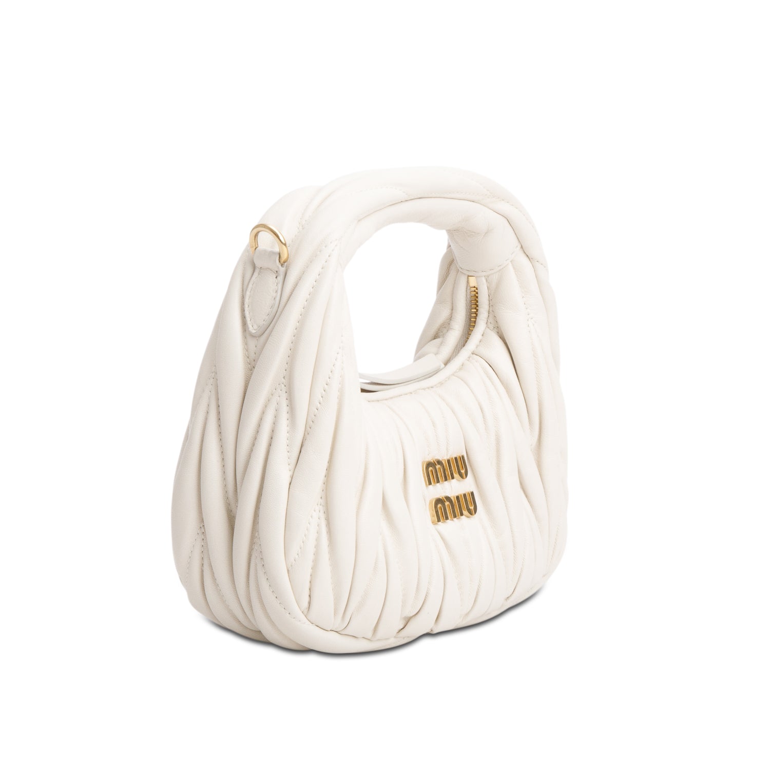 Miu Miu Cream Nappa Matelasse Mini Wander Hobo w/ Strap