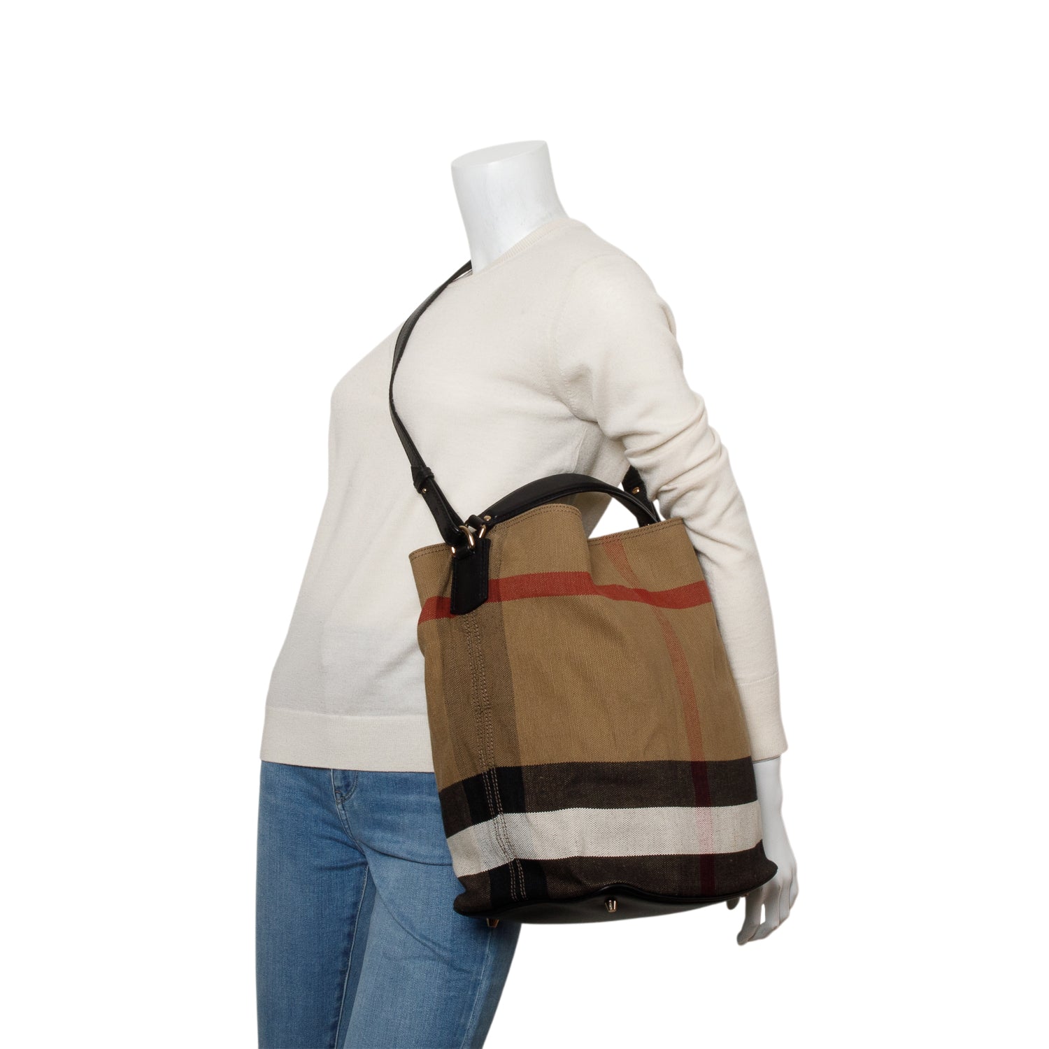 Burberry Mega Check Ashby Bucket Bag w/ Strap & Pouch