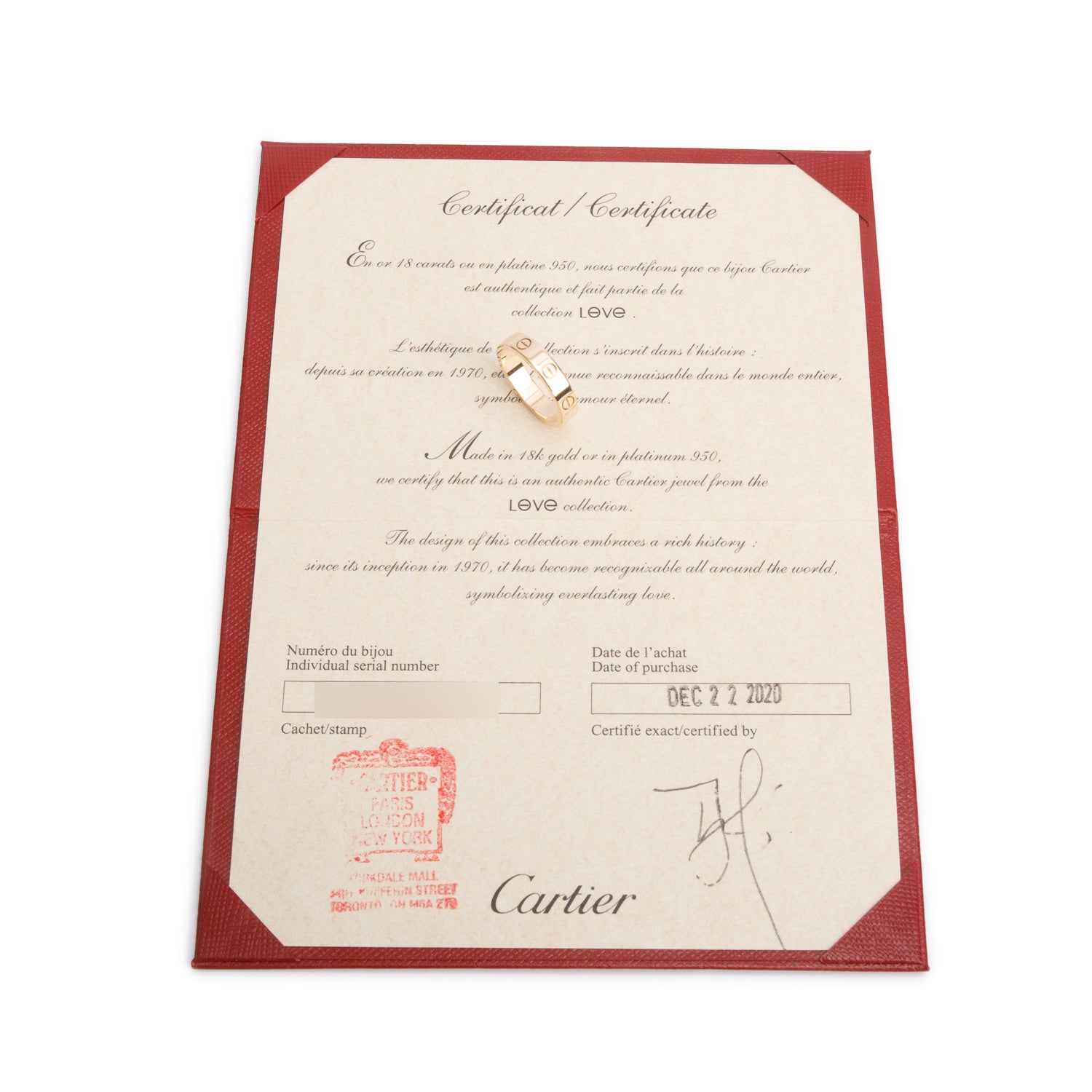 Cartier 2020 18k Yellow Gold 1 Diamond 4 MM Love Wedding Band Ring, Size 51 5.75 w/ Certificate