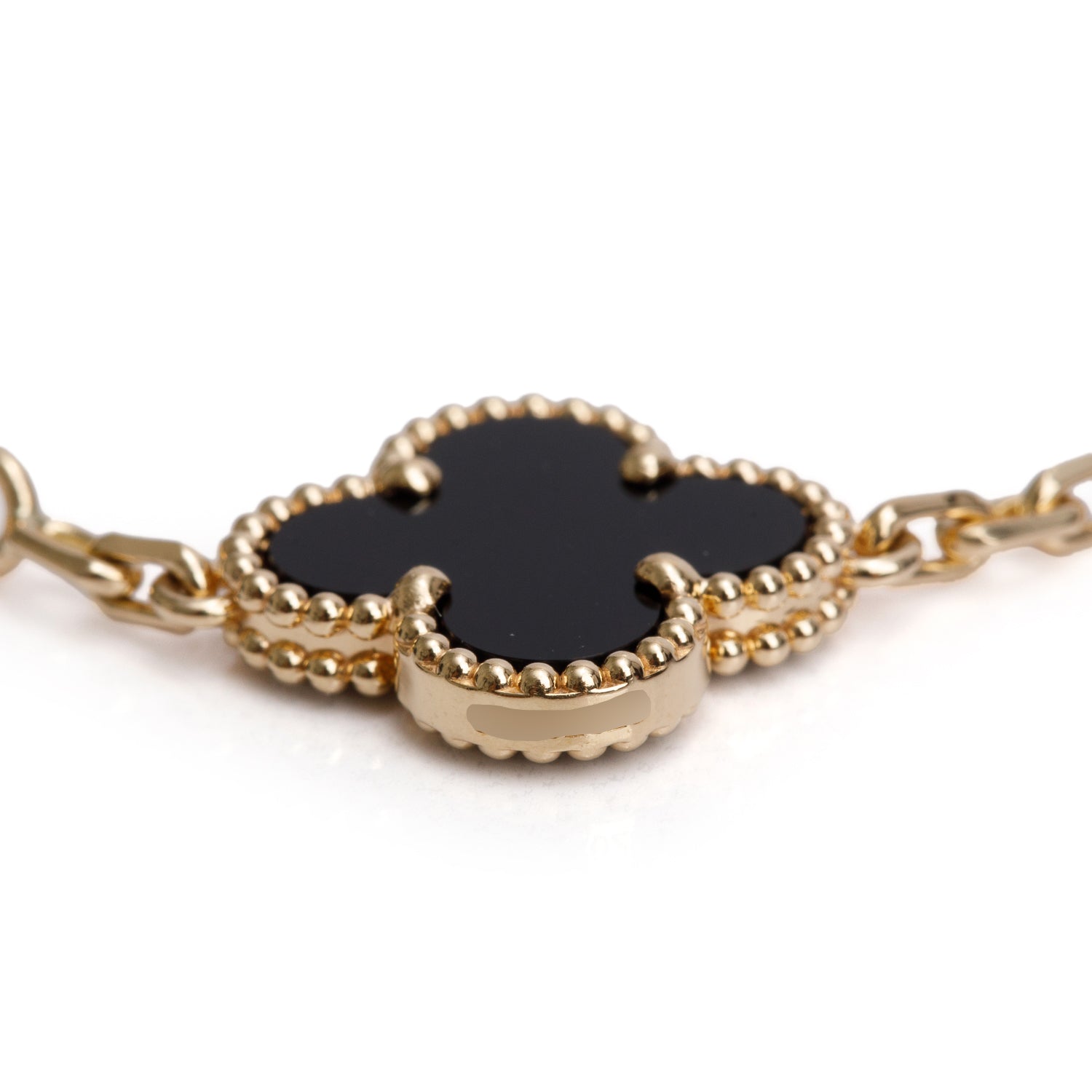 Van Cleef & Arpels 2025 18k Yellow Gold Vintage Alhambra 5 Motif Onyx Bracelet w/ Pouch, Receipt & Certificate