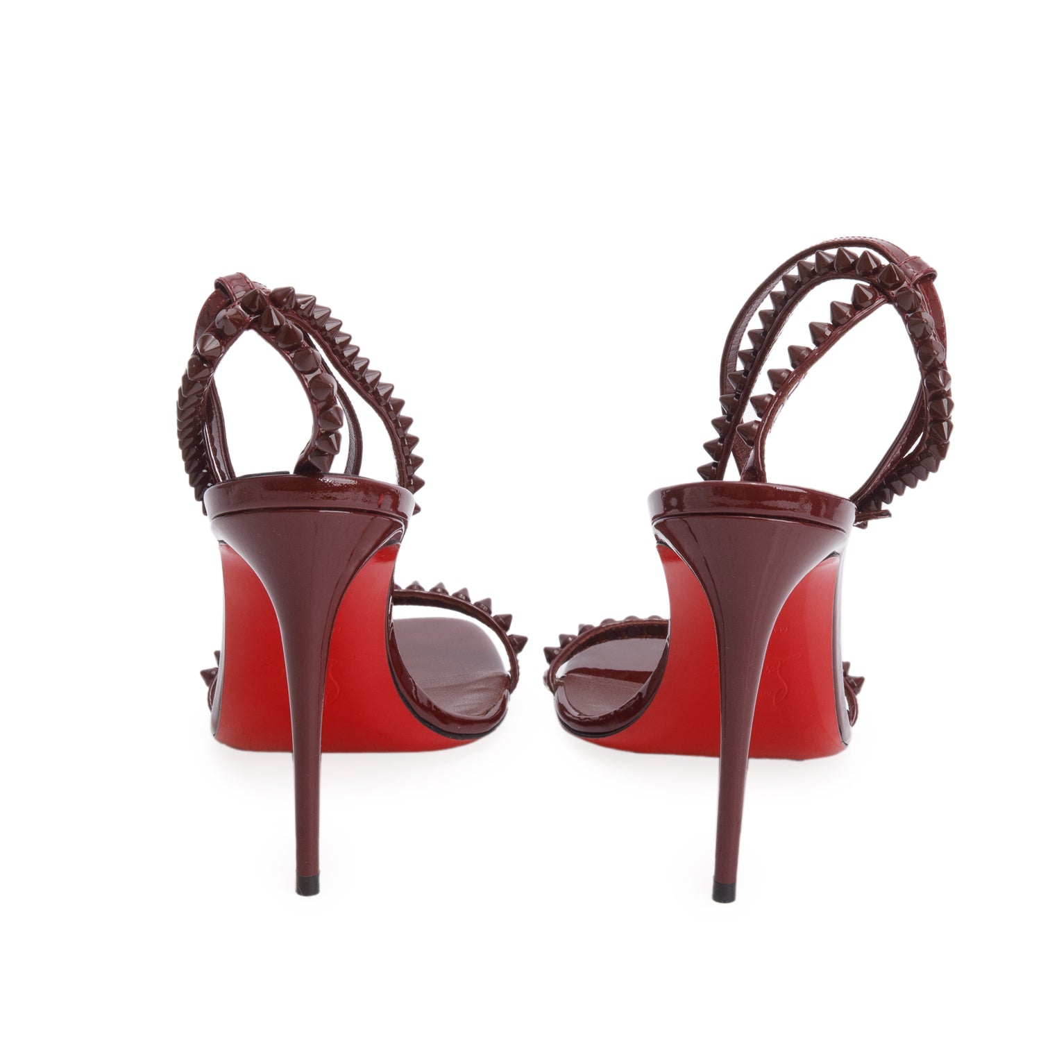 Christian Louboutin Burgundy Patent Leather So Me Spikes 100mm Strappy Sandals, Women's Size 37.5