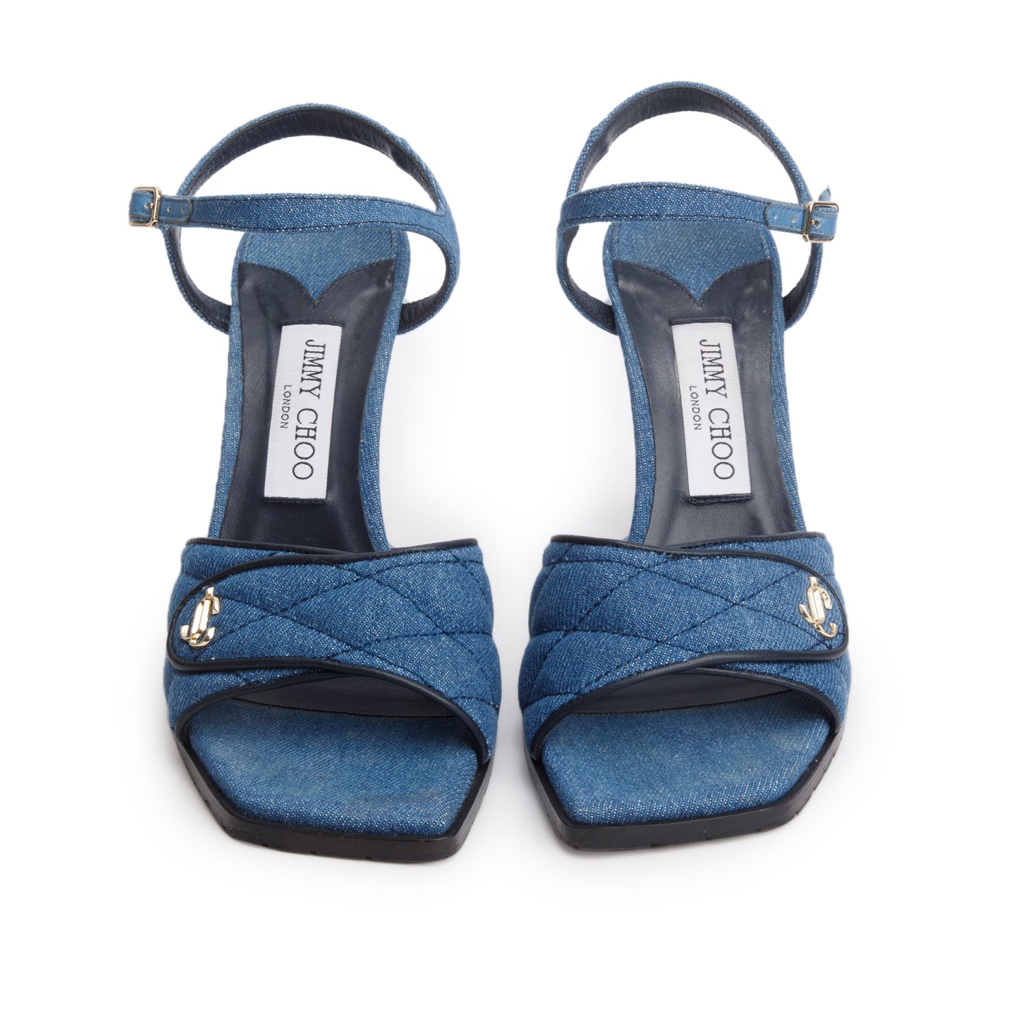 Jimmy Choo Blue Quilted Denim Farone 100 Sandals, Women's Size