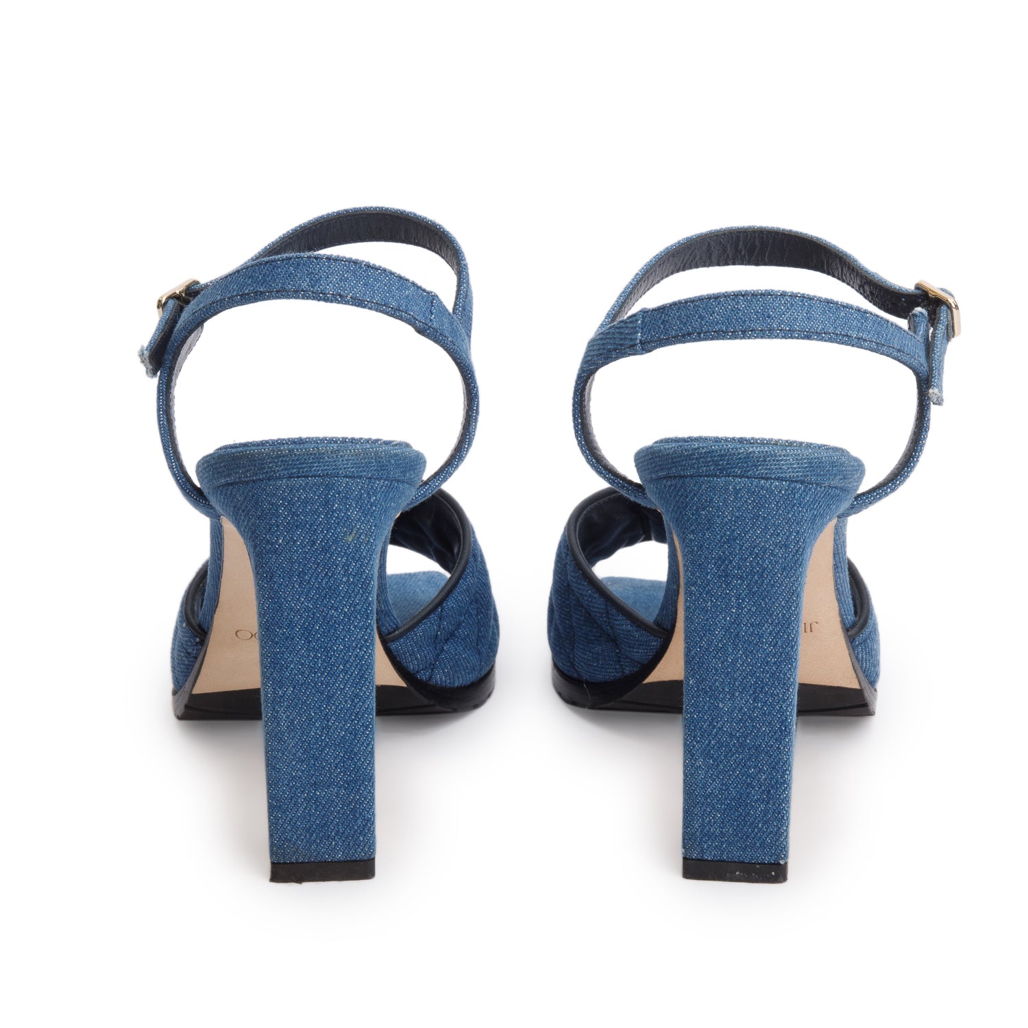 Jimmy Choo Blue Quilted Denim Farone 100 Sandals, Women's Size 38.5 w/ Box