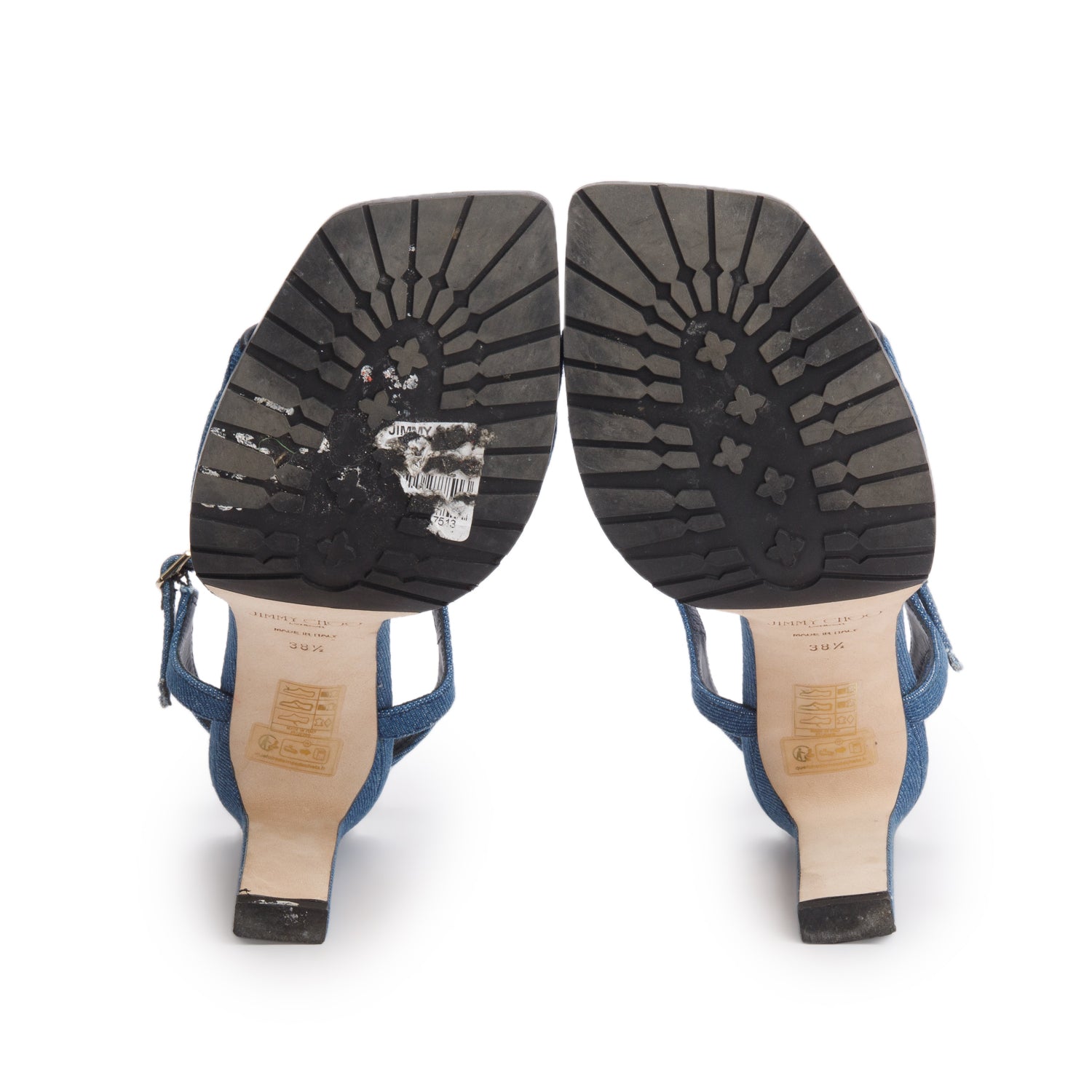 Jimmy Choo Blue Quilted Denim Farone 100 Sandals, Women's Size 38.5 w/ Box