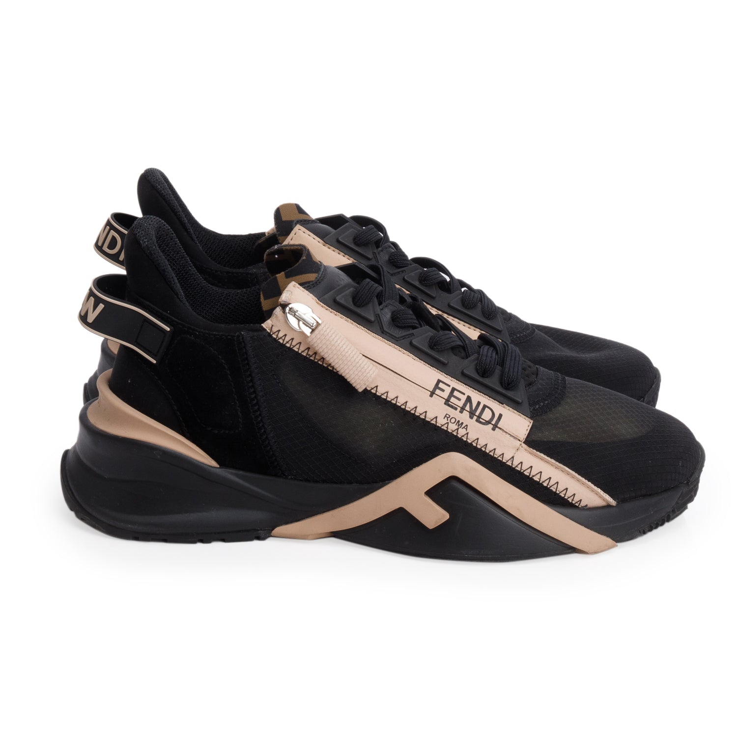 Fendi Black Vitello Fendi Flow Low Top Sneakers, Women's Size 37