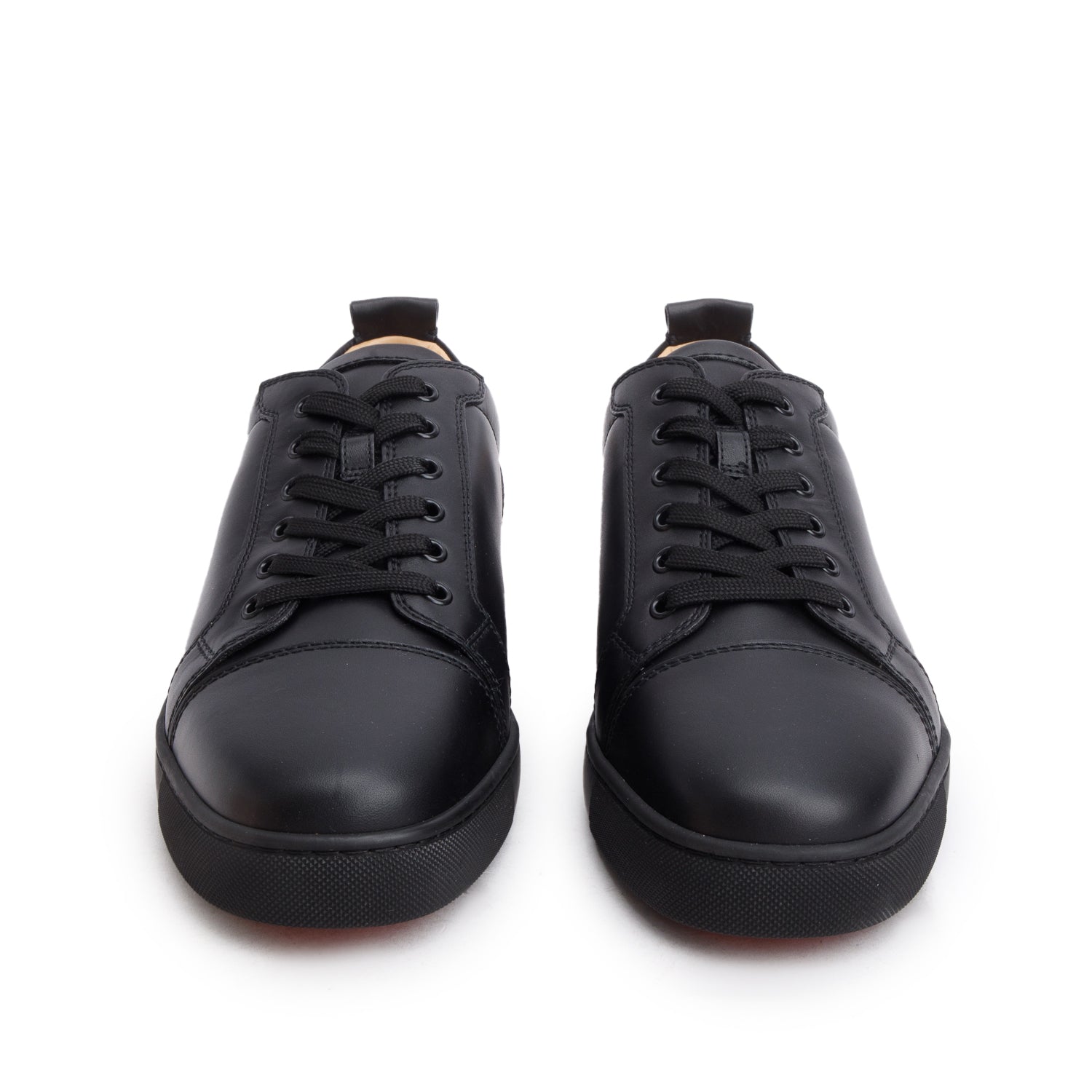 Christian Louboutin Black Calf Leather Louis Junior Plat Sneakers, Men's Size 44