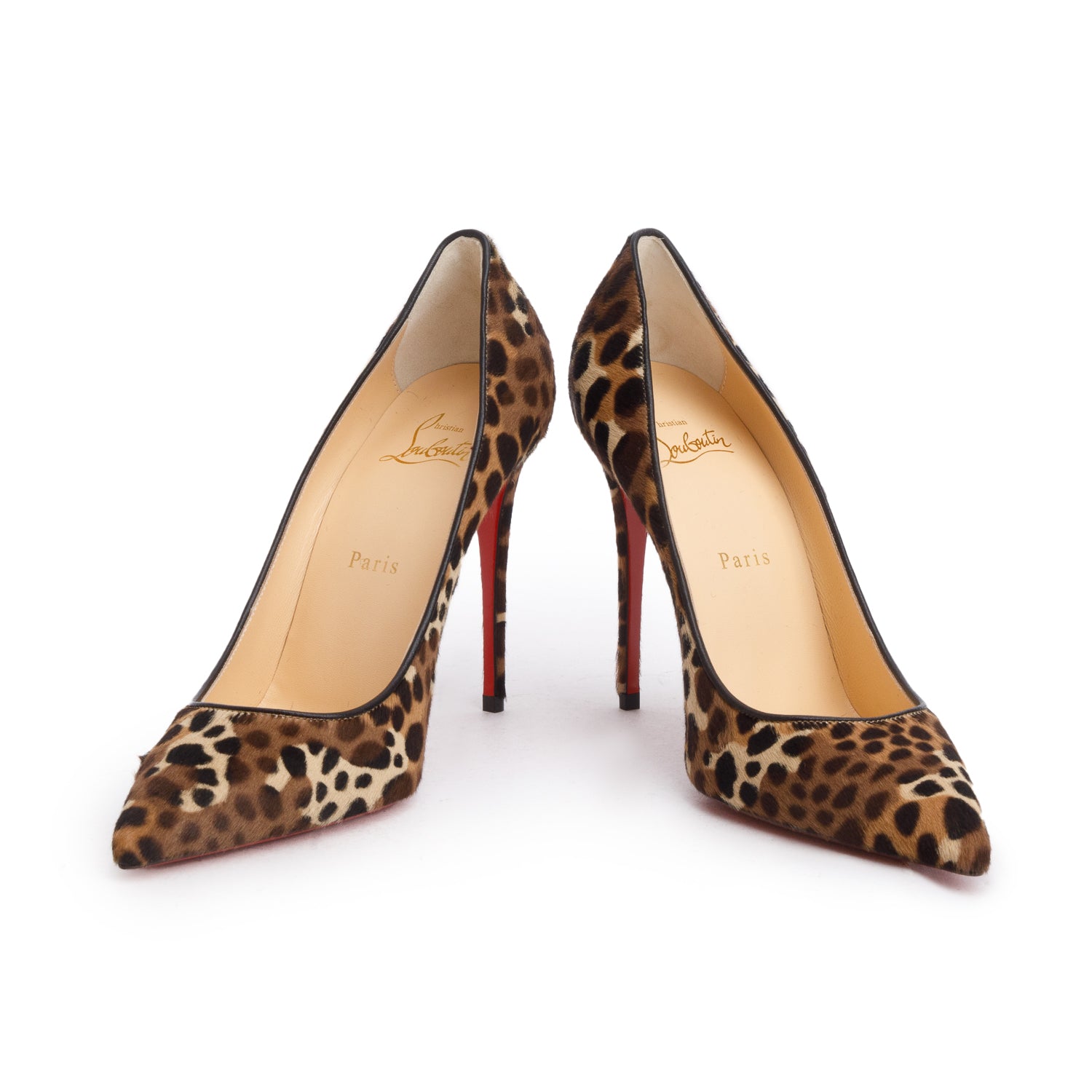 Christian Louboutin Leopard Print Pony Hair Madagascar Kate 100 Pumps, Size 37.5 w/ Box