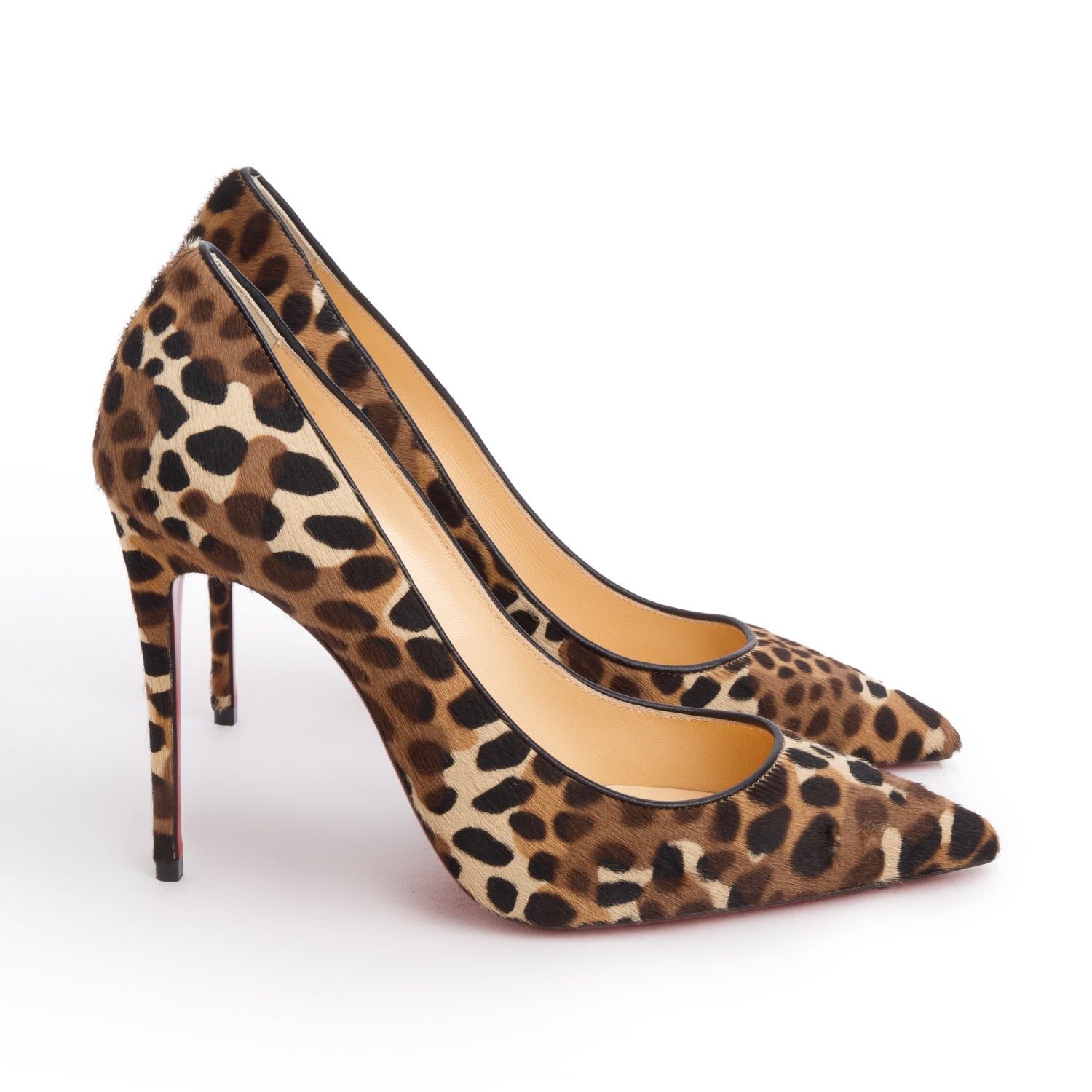 Christian Louboutin Leopard Print Pony Hair Madagascar Kate 100 Pumps, Size 37.5 w/ Box