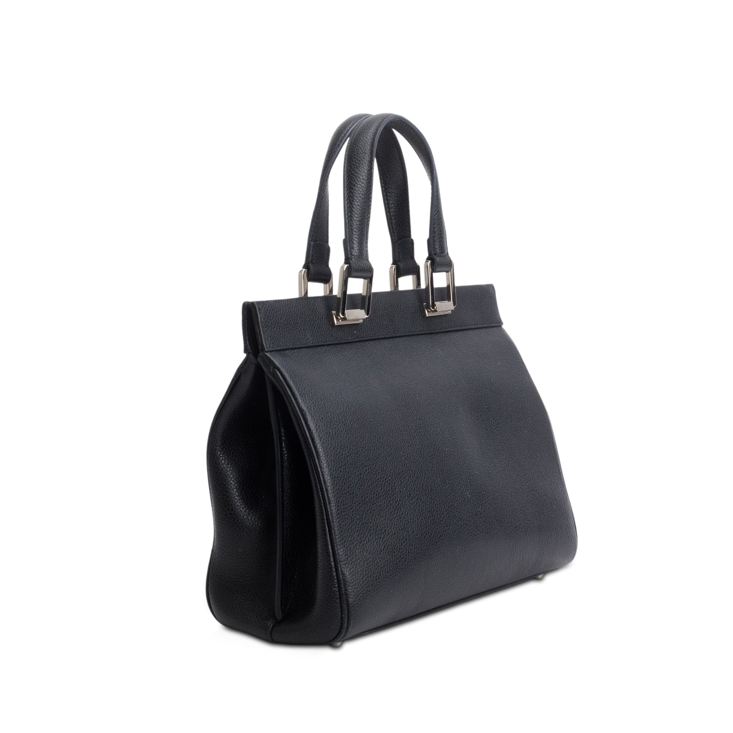 Gucci Black Grainy Calfskin Small Zumi Top Handle Bag w/ Strap