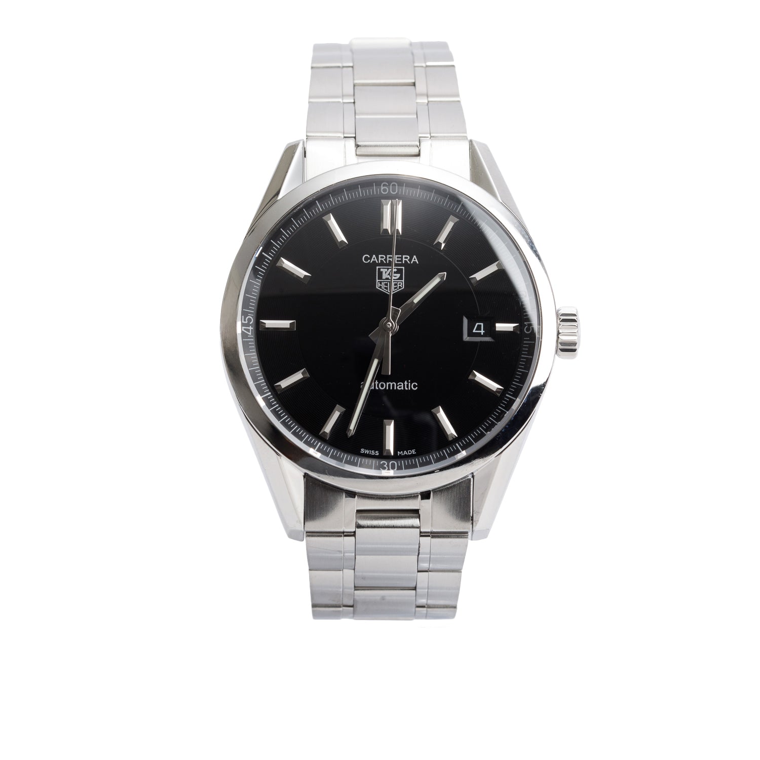 Tag Heuer Stainless Steel Carrera Calibre 5 39 MM Automatic Watch Black Dial WV211B-0