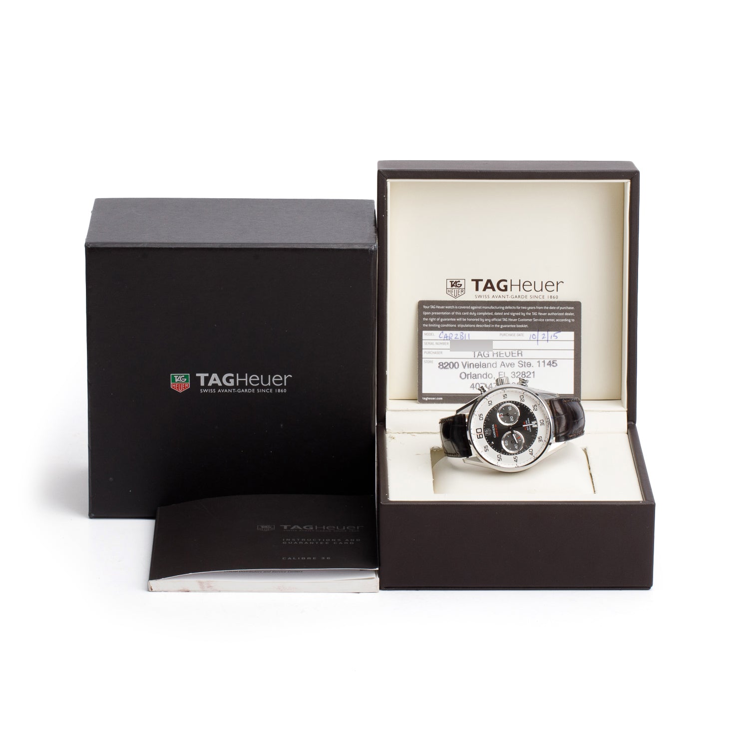 Tag Heuer Stainless Steel Carrera Calibre 36 43 MM Automatic Chronograph Watch Grey & Silver Dial CAR2B11 w/ Box & Papers
