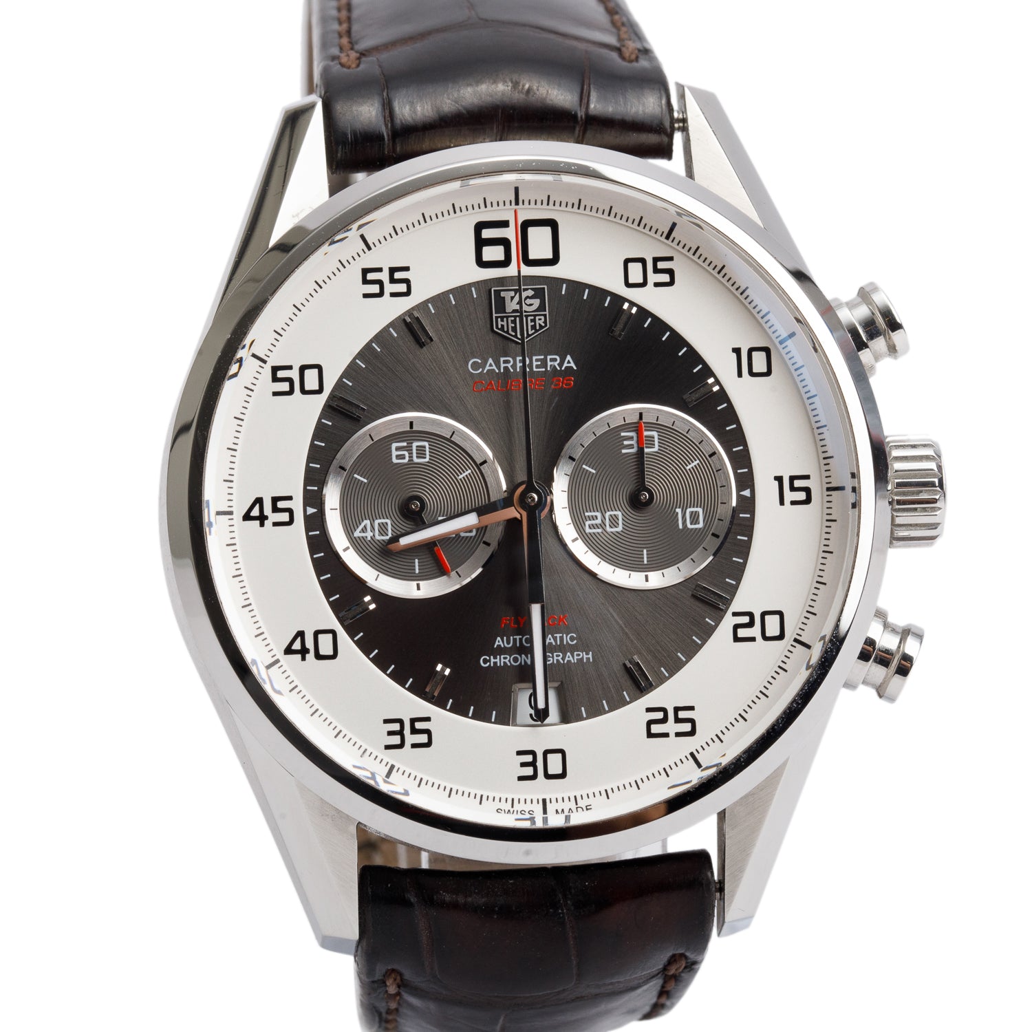 Tag Heuer Stainless Steel Carrera Calibre 36 43 MM Automatic Chronograph Watch Grey & Silver Dial CAR2B11 w/ Box & Papers