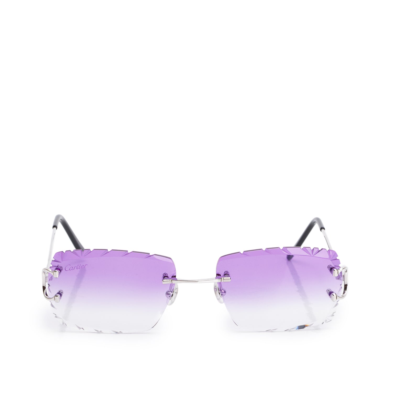 Cartier CT000920 Purple Rimless Diamond Cut Sunglasses w/ Box & Case