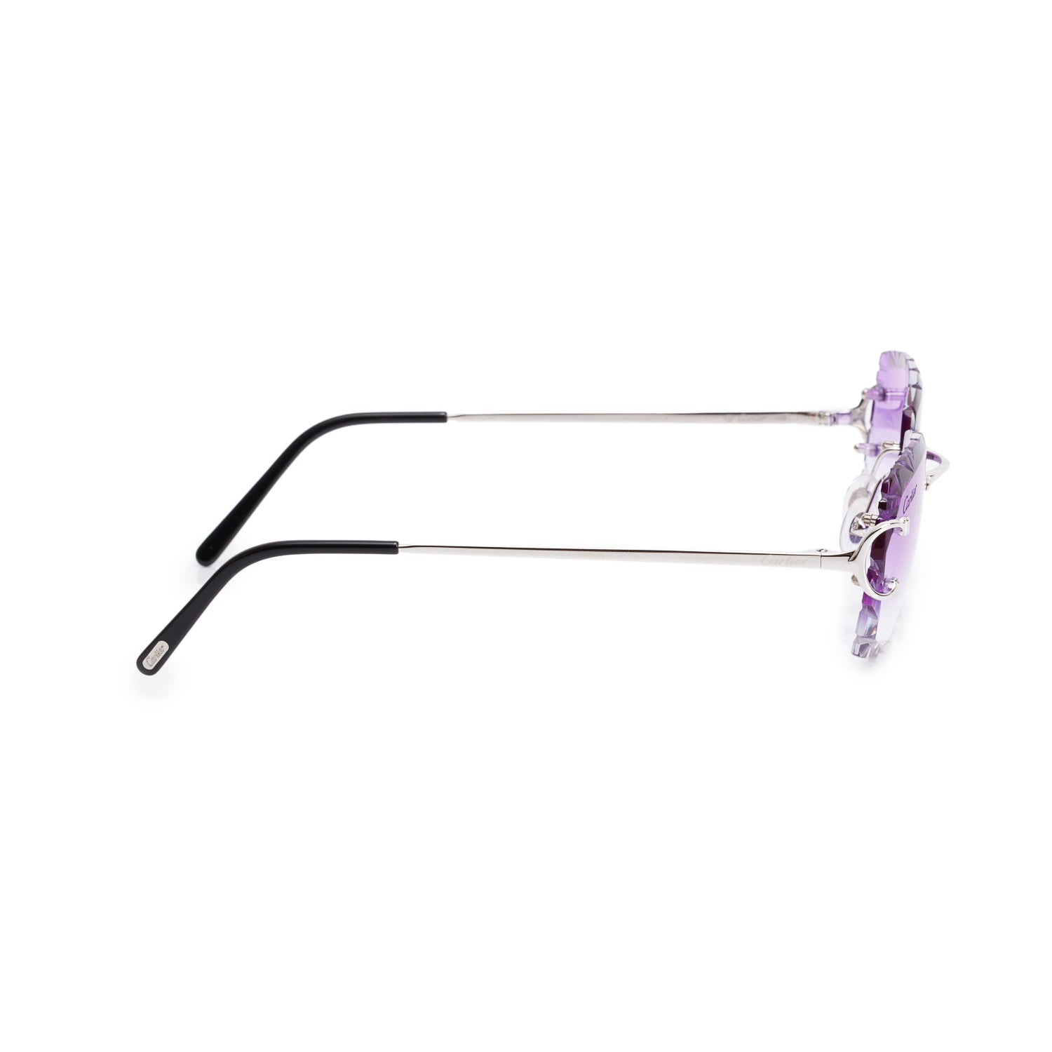 Cartier CT000920 Purple Rimless Diamond Cut Sunglasses w/ Box & Case