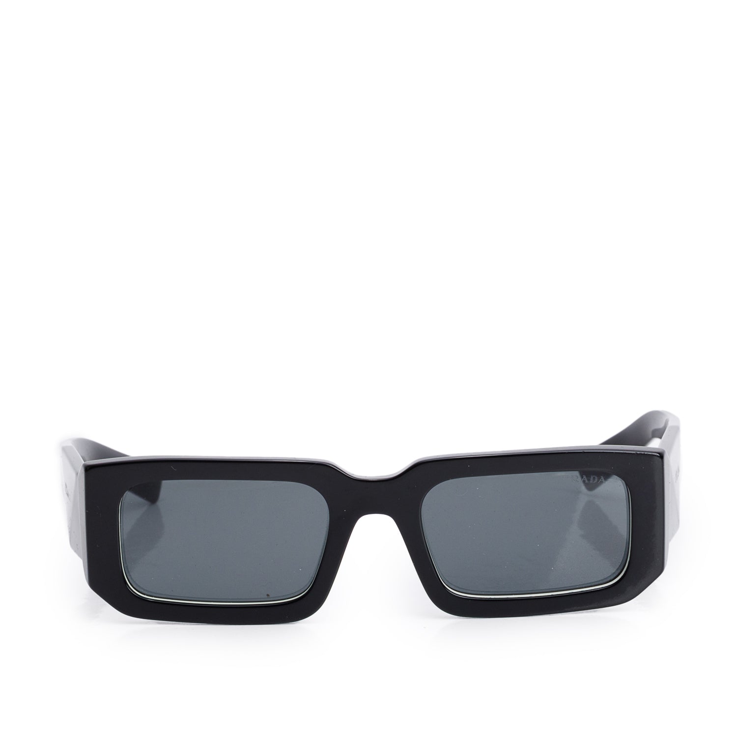 Prada SPR 06Y Black Acetate Symbole Rectangle Sunglasses w/ Case