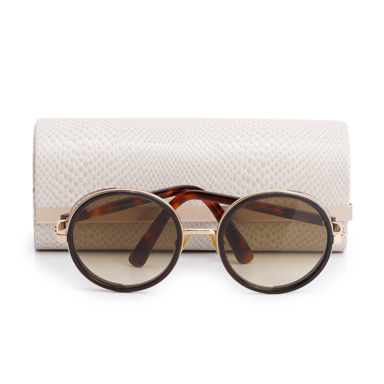 Jimmy Choo Andie/S Havana Acetate Glitter Round Sunglasses w/ Case