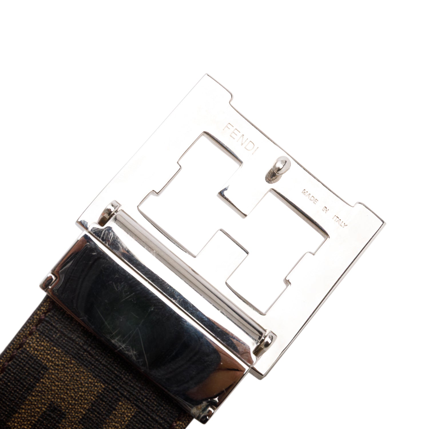 Fendi Brown Leather Zucca Canvas FF Buckle Reversible Belt