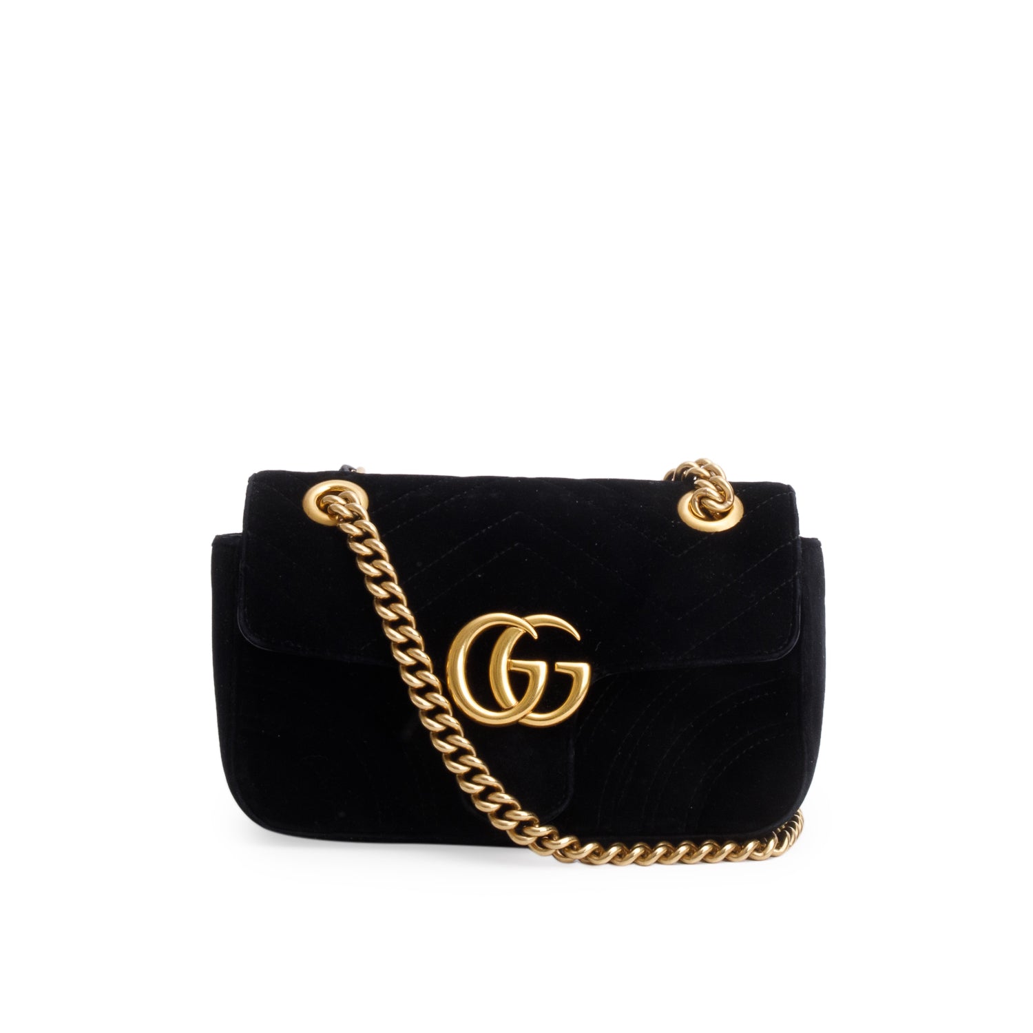 Gucci Black Velvet Matelasse Small GG Marmont Shoulder Bag