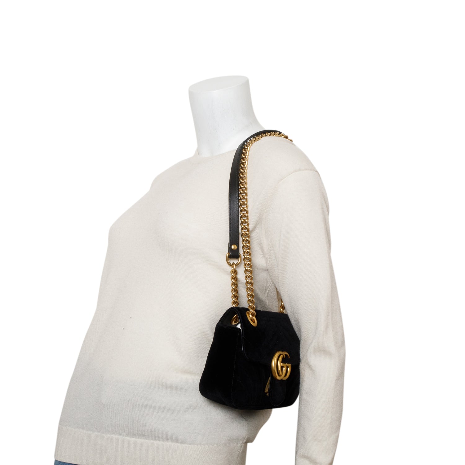Gucci Black Velvet Matelasse Small GG Marmont Shoulder Bag