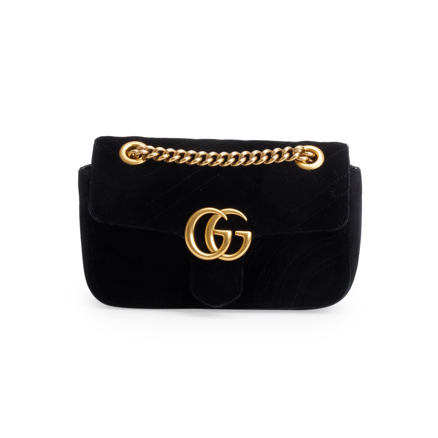 Gucci Black Velvet Matelasse Small GG Marmont Shoulder Bag
